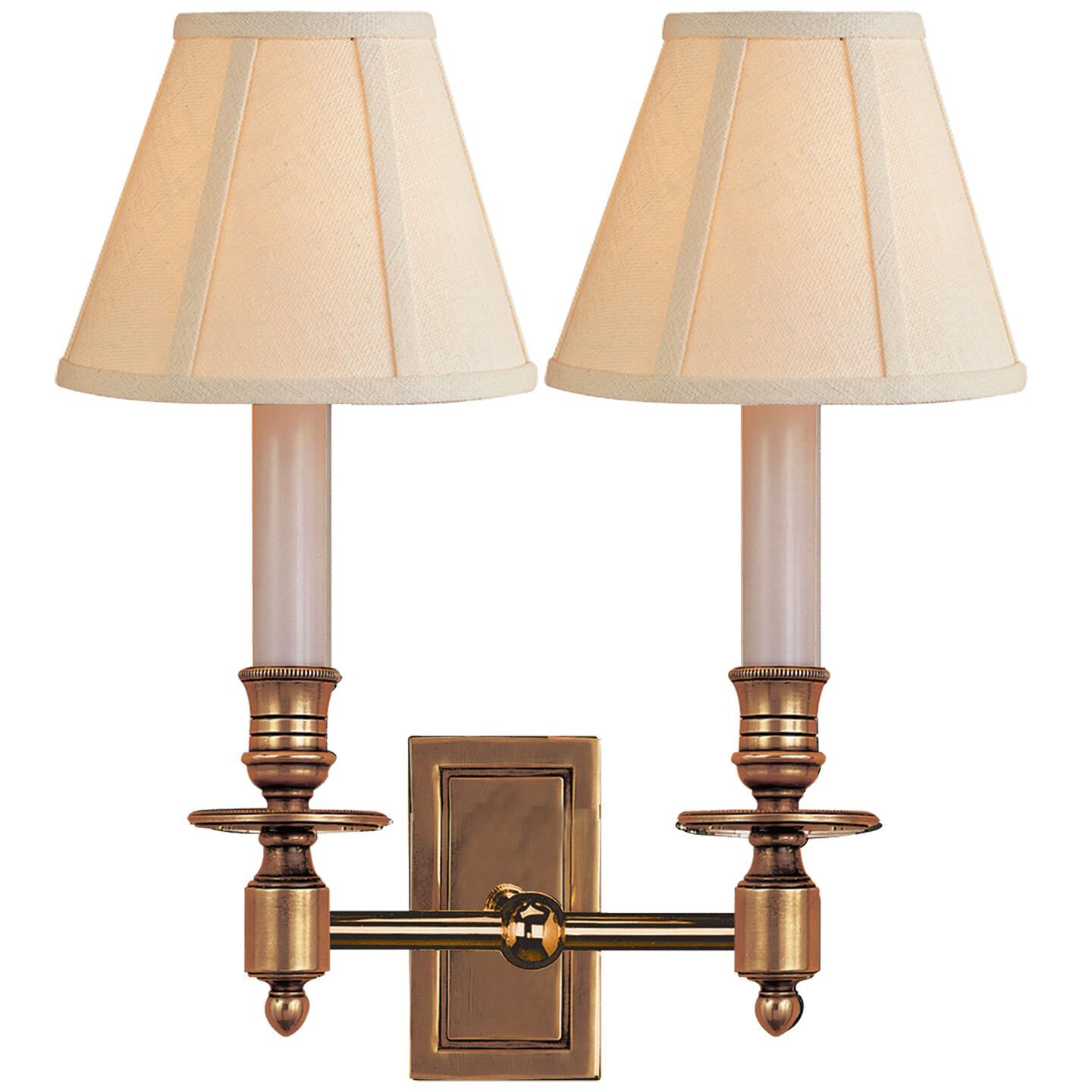 Shown in Hand-Rubbed Antique Brass finish and Linen shade