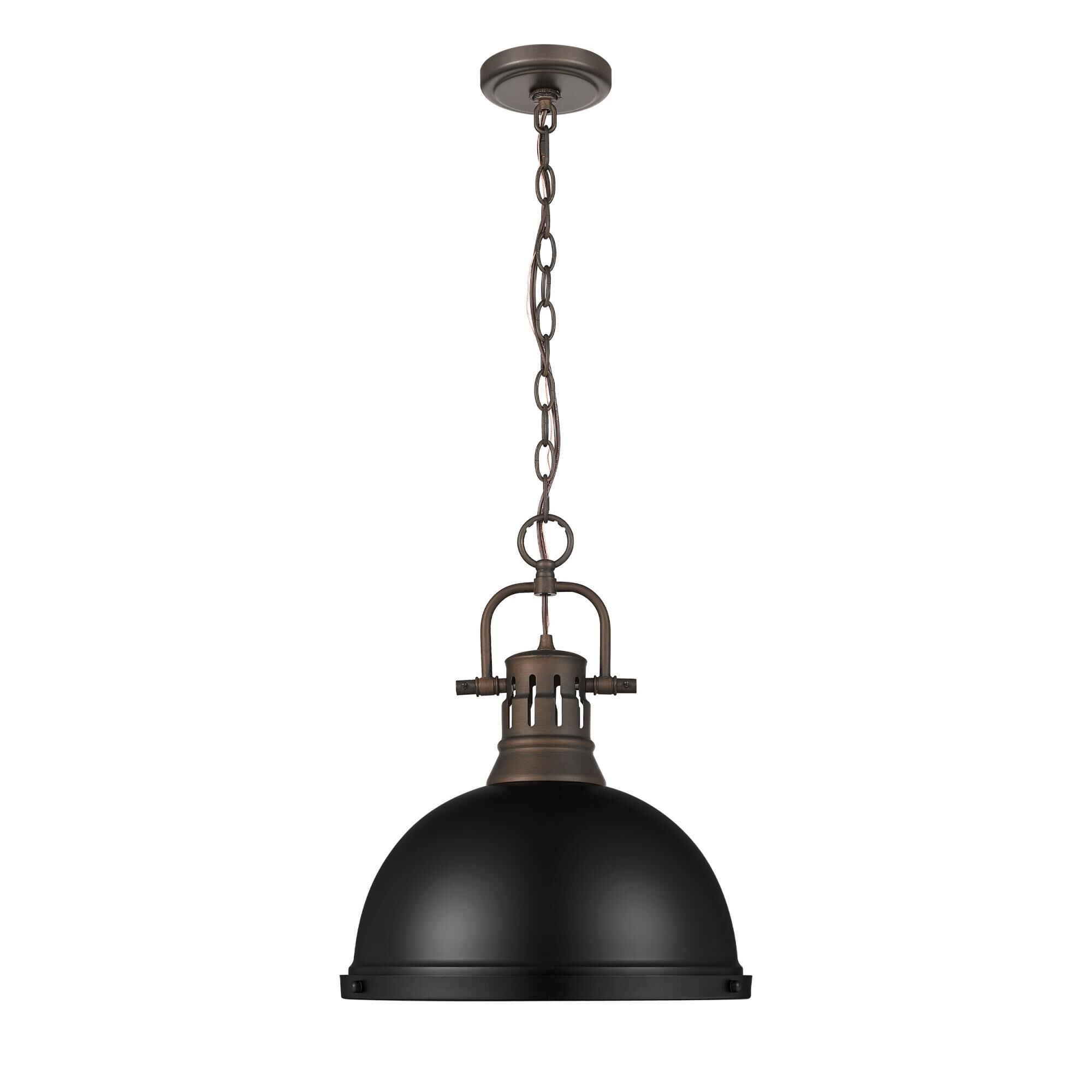 Shown in Rubbed Bronze finish and Matte Black shade
