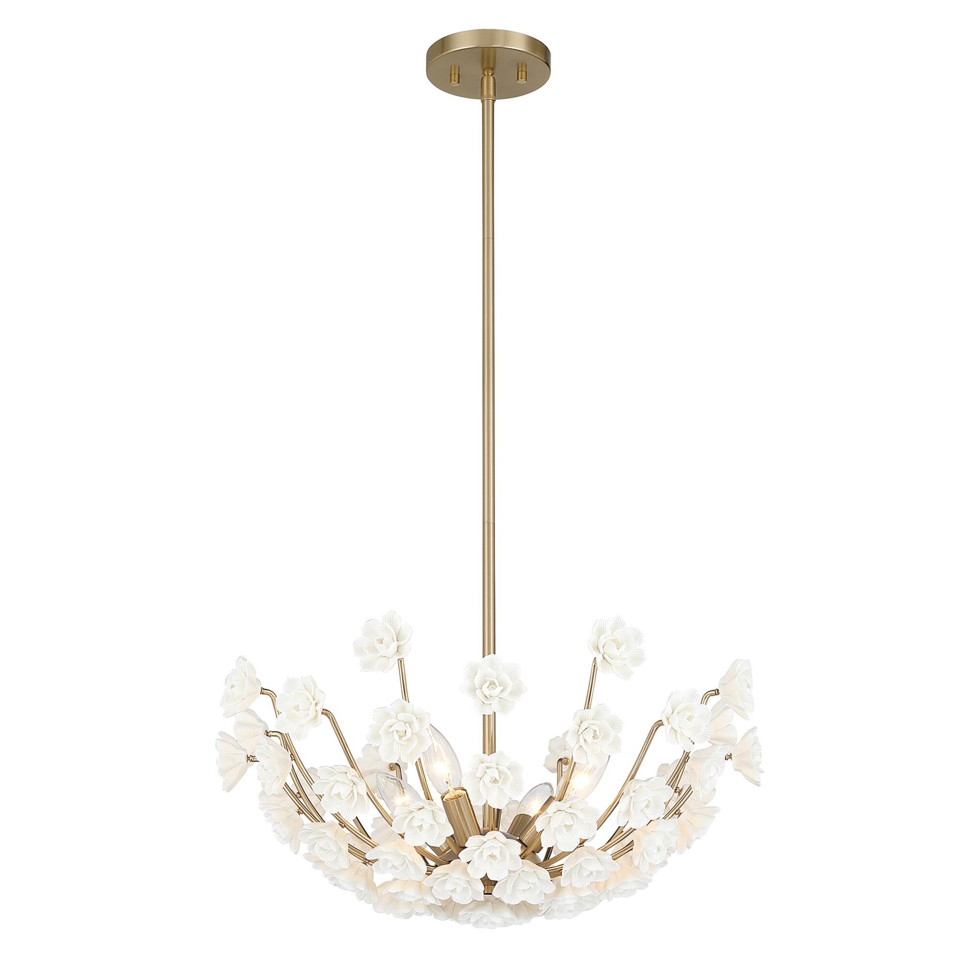 Shown in Noble Brass finish and Ceramic Flowers glass