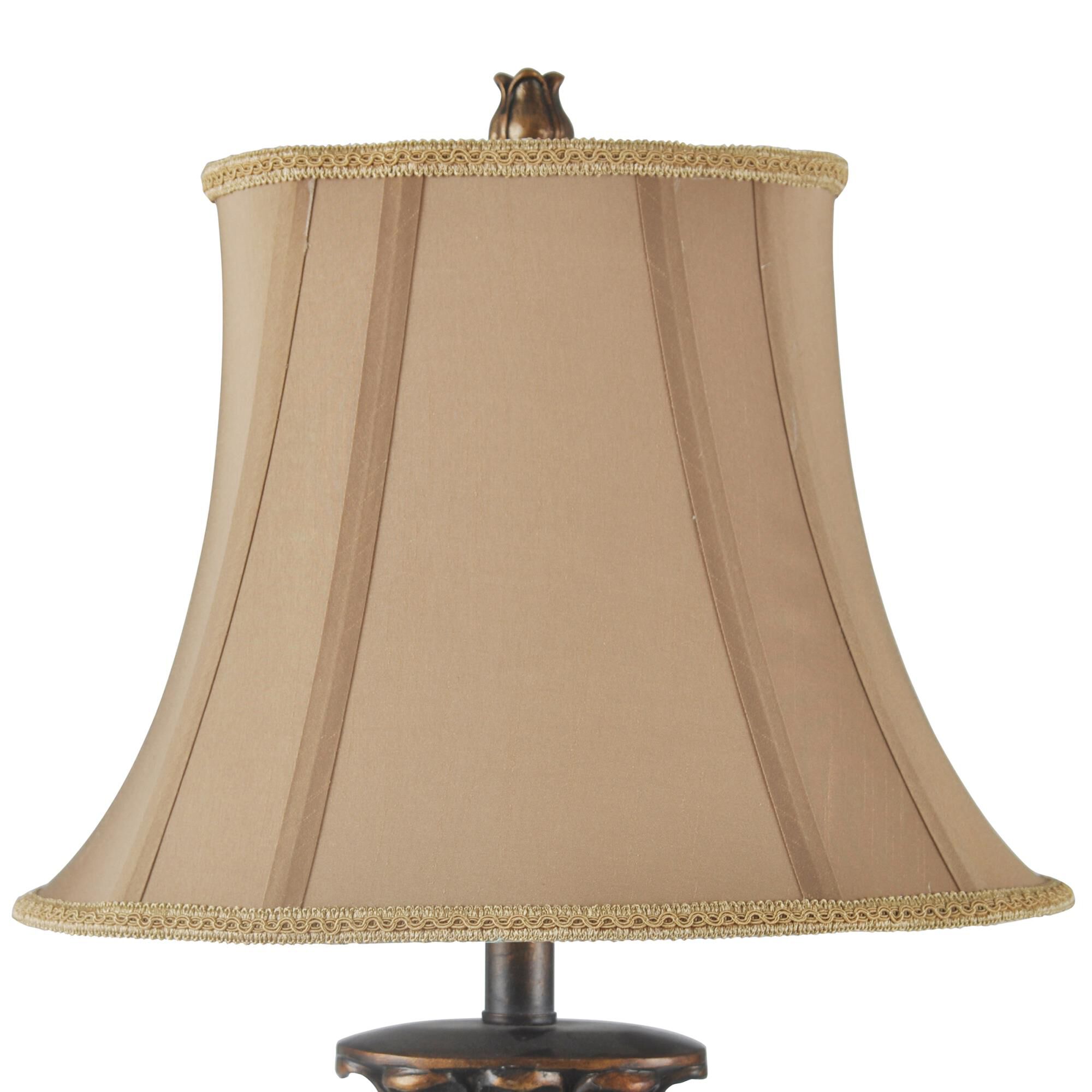Shown in Brown, Bronze, Gold, Amber finish and Taupe Fabric shade