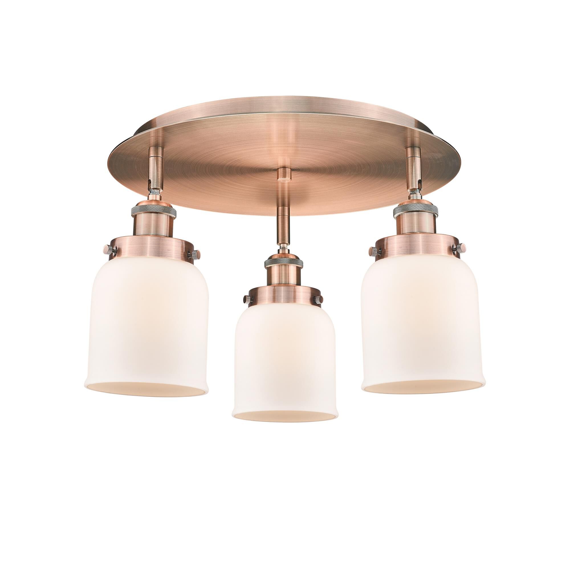 Shown in Antique Copper finish and Matte White glass