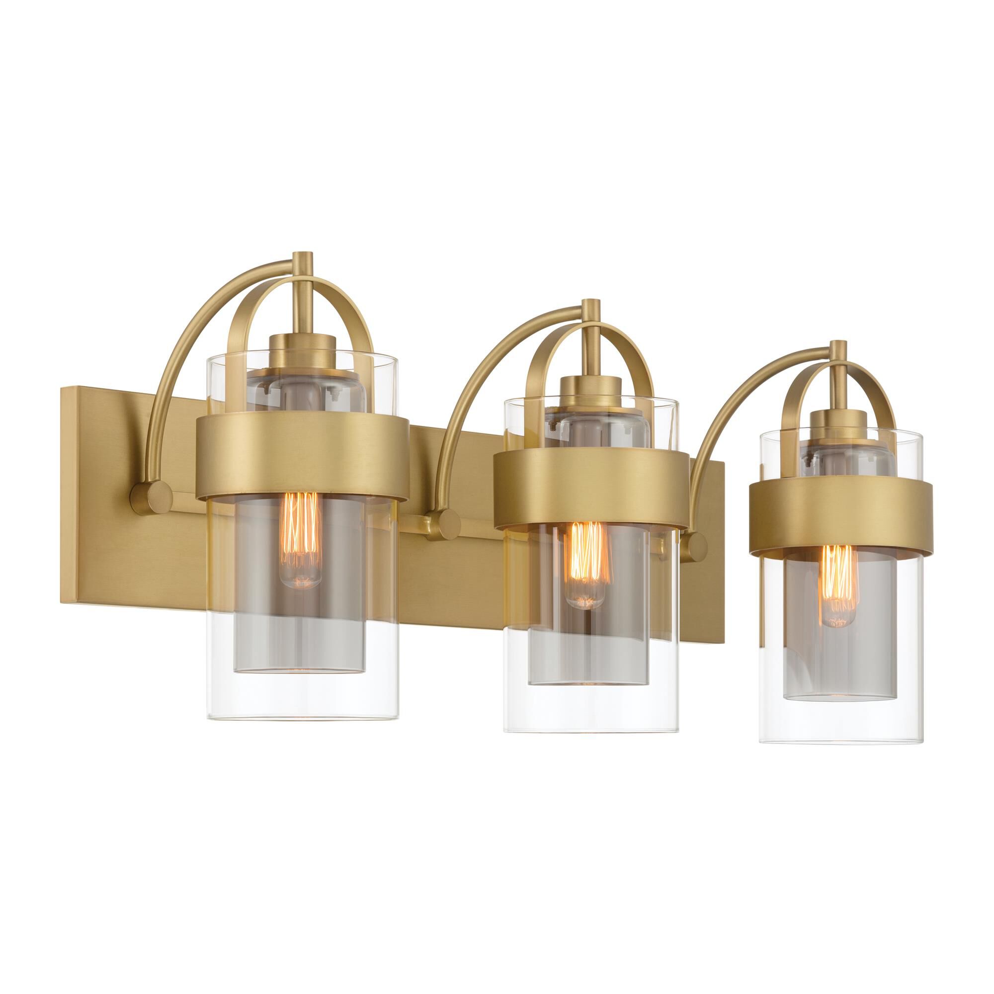 Shown in Legacy Brass finish and Clear and Grey glass