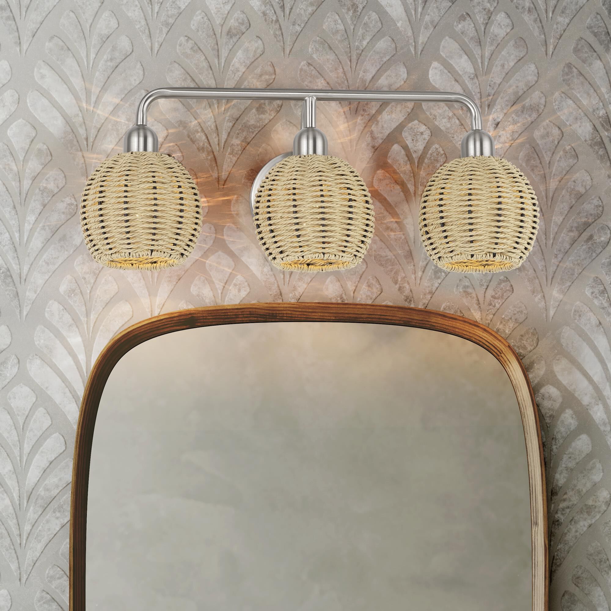 Shown in Brushed Nickel finish and Hand-Woven French Beige Paper Rope shade