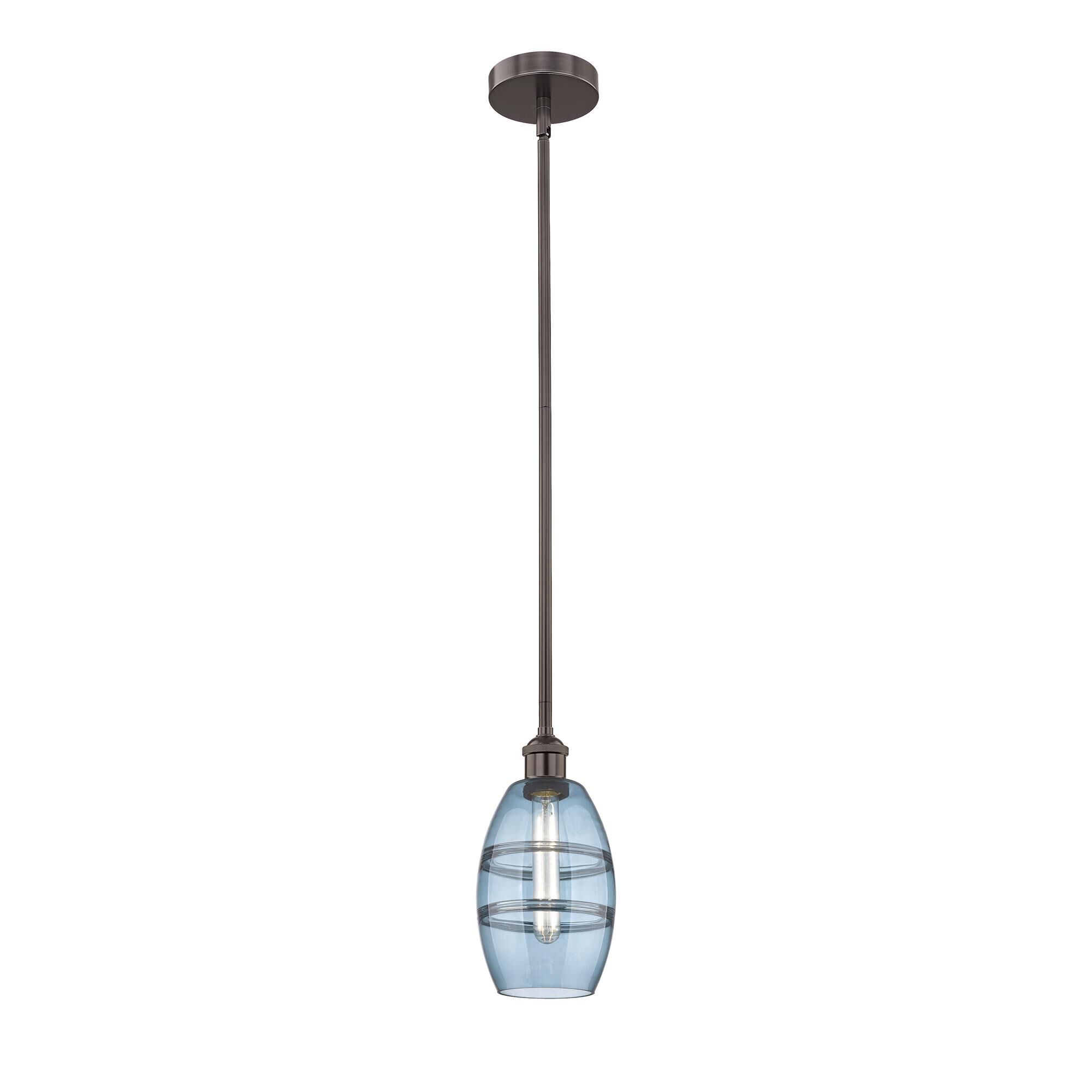 Shown in Oil Rubbed Bronze finish and Princess Blue glass