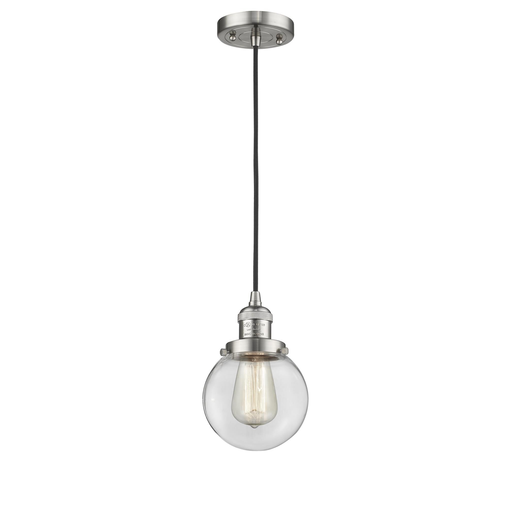 Shown in Brushed Satin Nickel finish and Clear glass