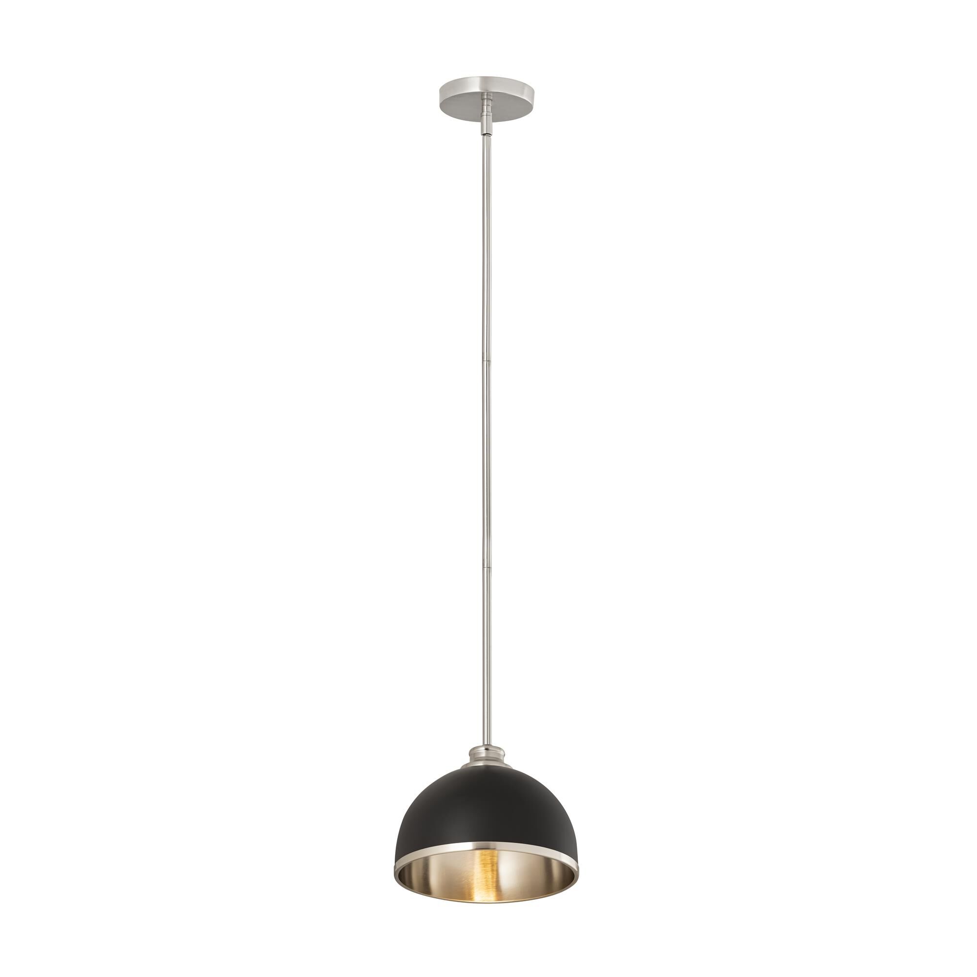 Shown in Matte Black And Brushed Nickel finish and Stainless Steel glass and Stainless Steel shade