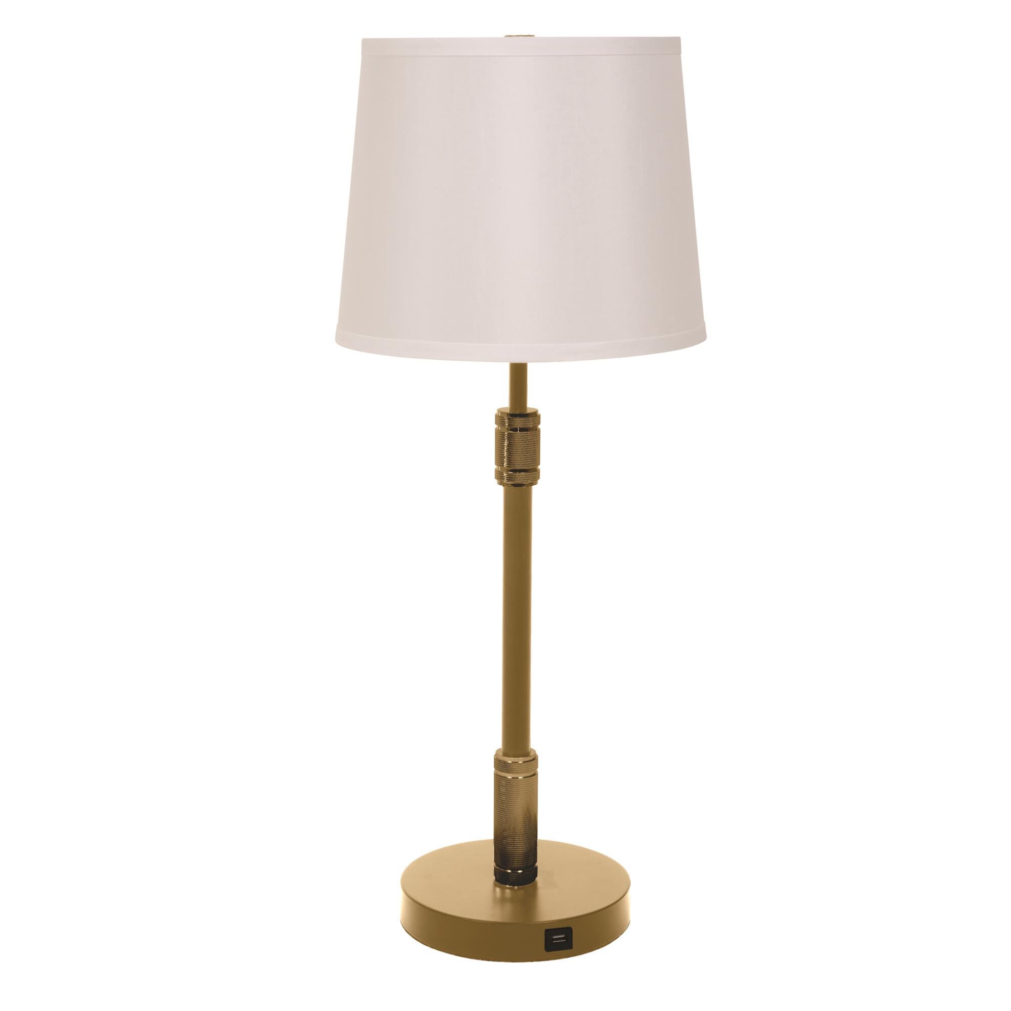 Shown in Brushed Brass finish and Off-White Hardback shade