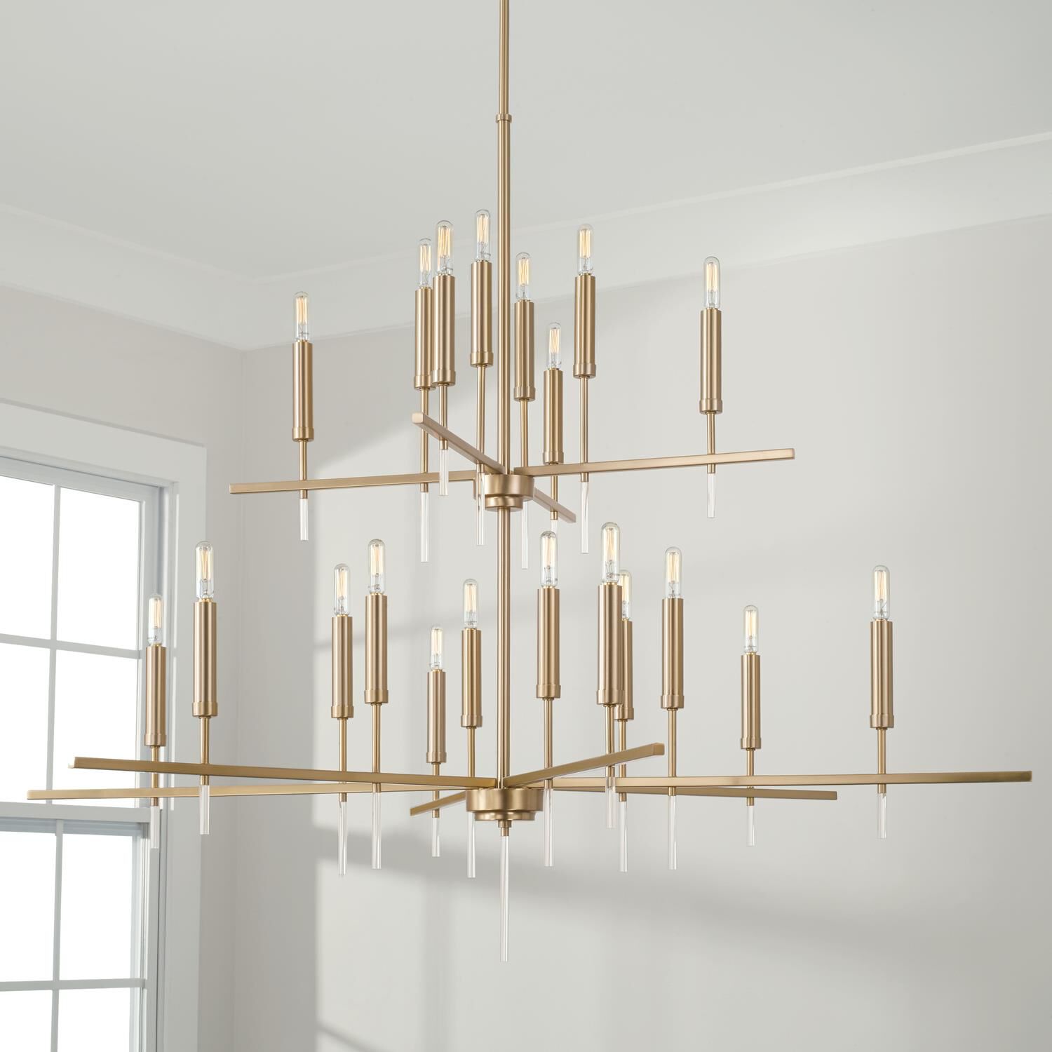 Shown in Matte Brass finish and Clear Acrylic Finials glass