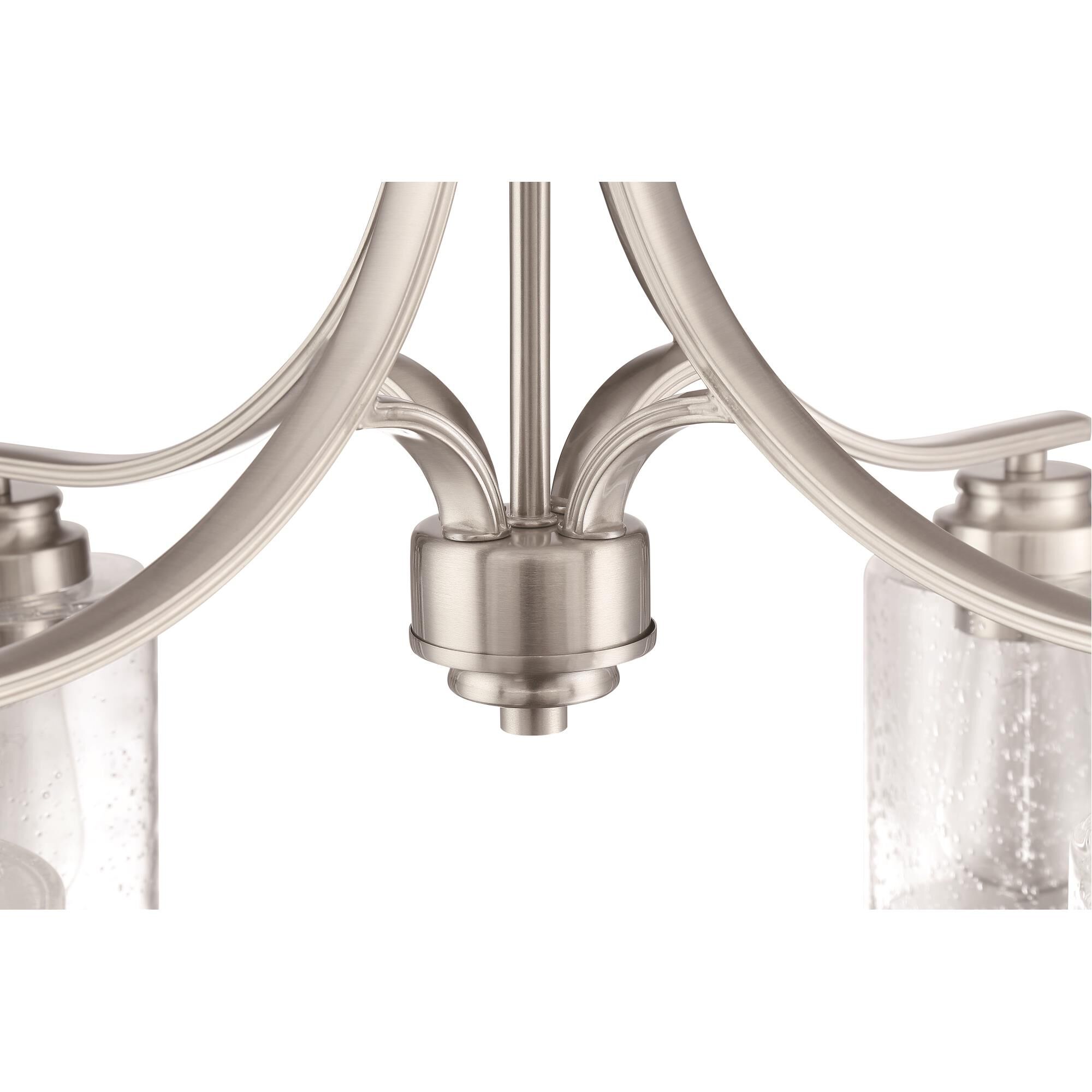 Shown in Brushed Polished Nickel finish and Clear Seeded glass and Glass shade