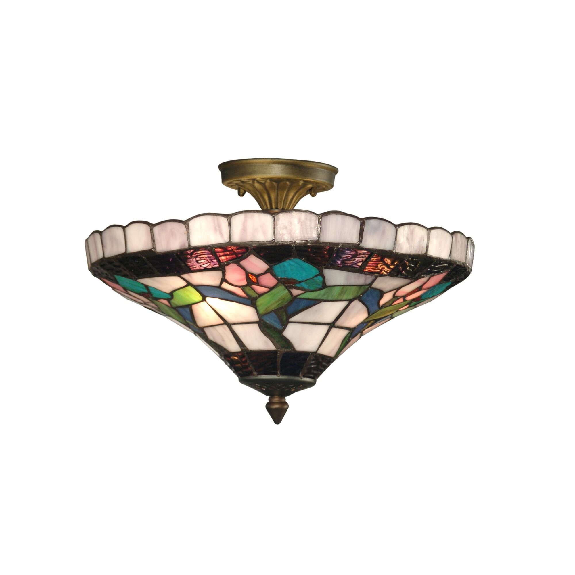 Floral 15 Inch 3 Light Semi Flush Mount by Dale Tiffany