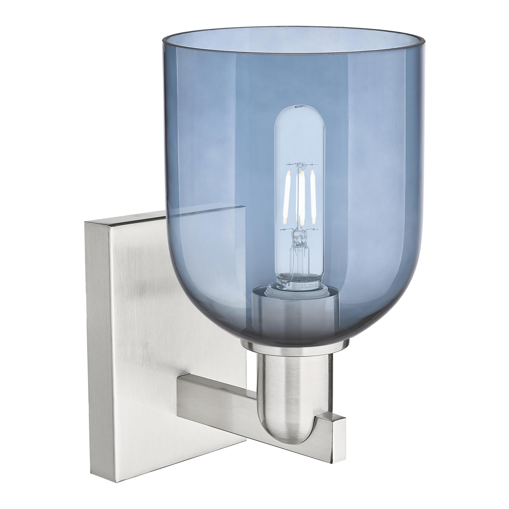 Shown in Brushed Satin Nickel finish and Blue glass