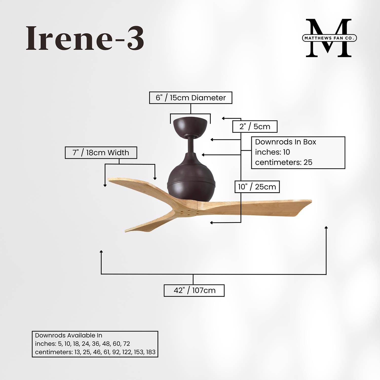 Irene 42 Inch 3 Blade Ceiling Fan by Matthews Fan Company