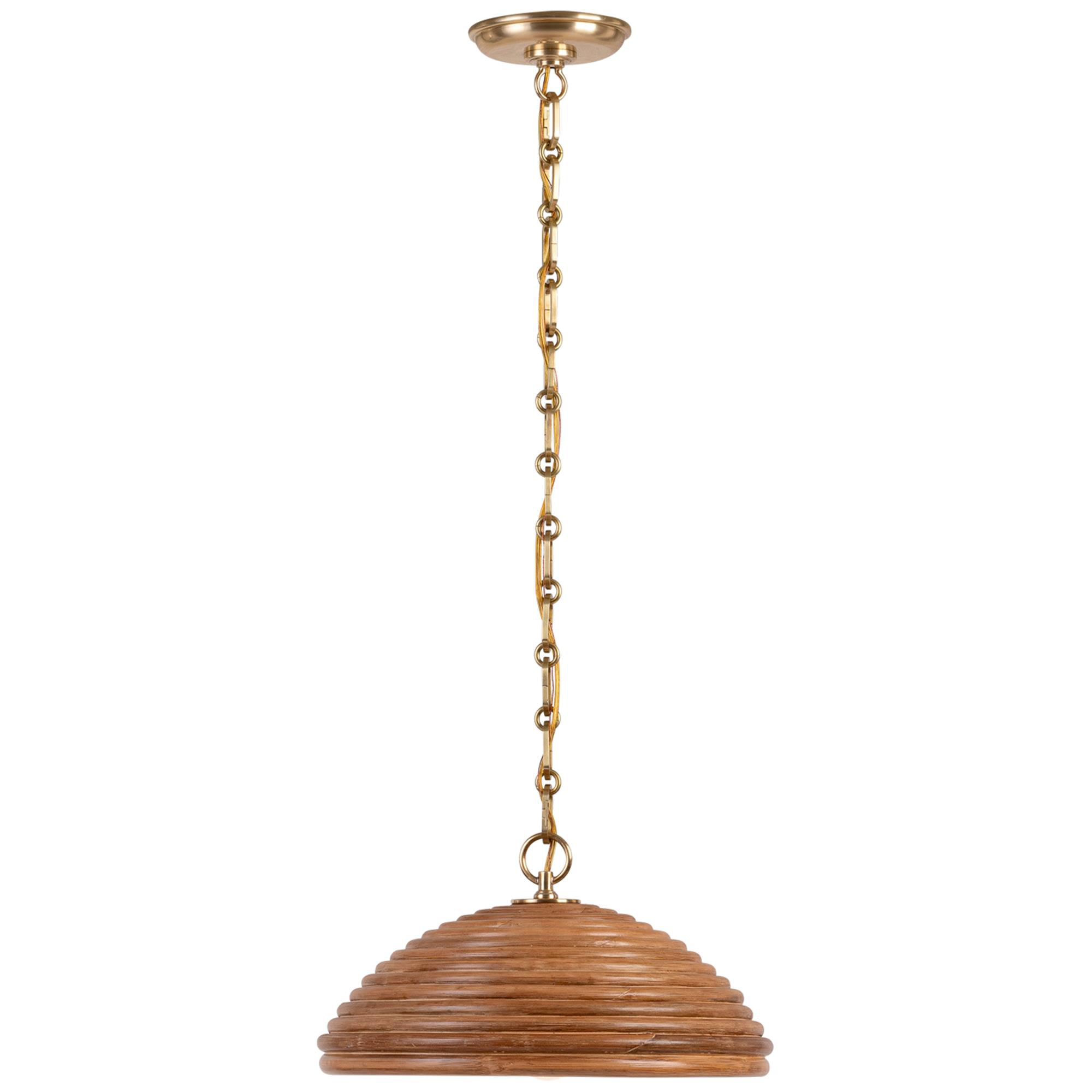 Shown in Hand-Rubbed Antique Brass finish and Natural Rattan shade