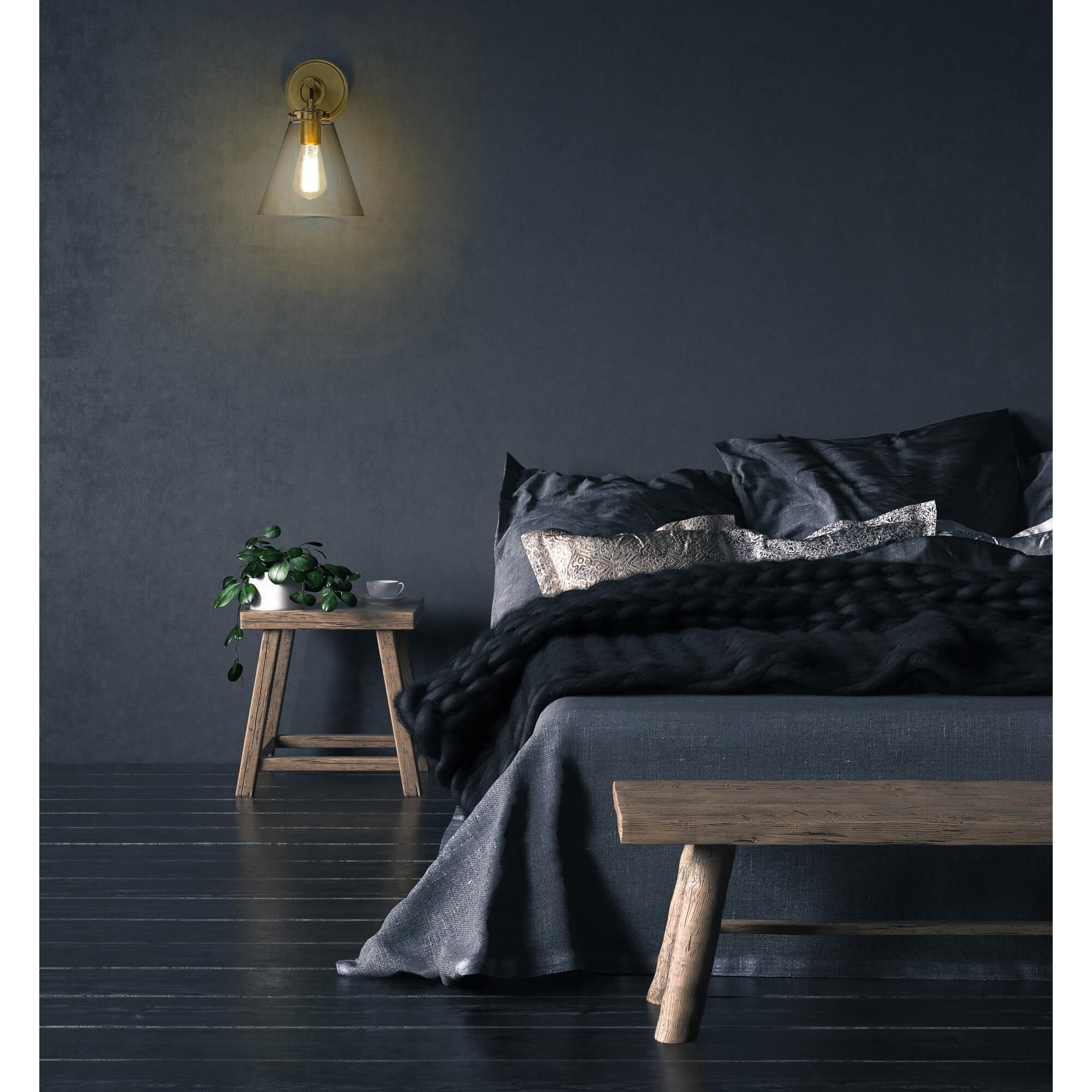 Shown in Rubbed Brass finish and Glass shade