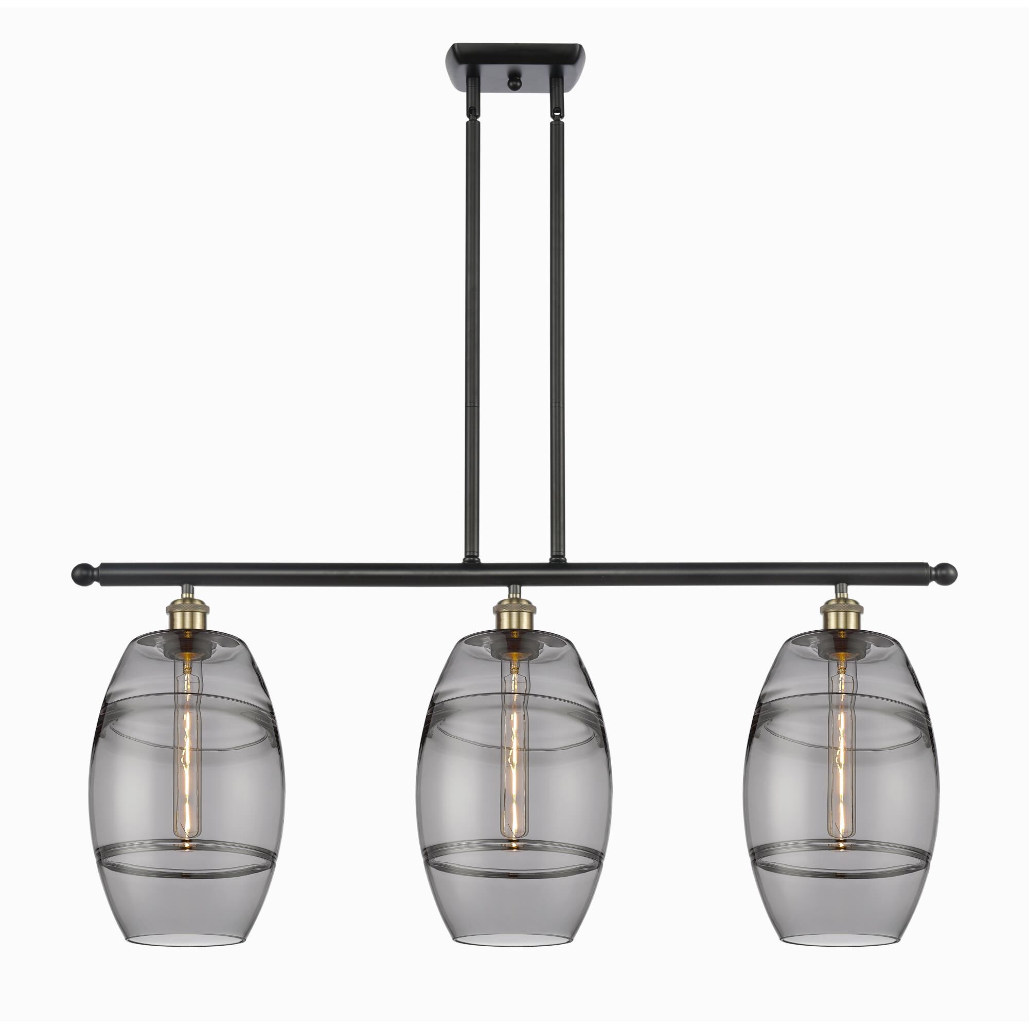 Shown in Black Antique Brass finish and Light Smoke glass