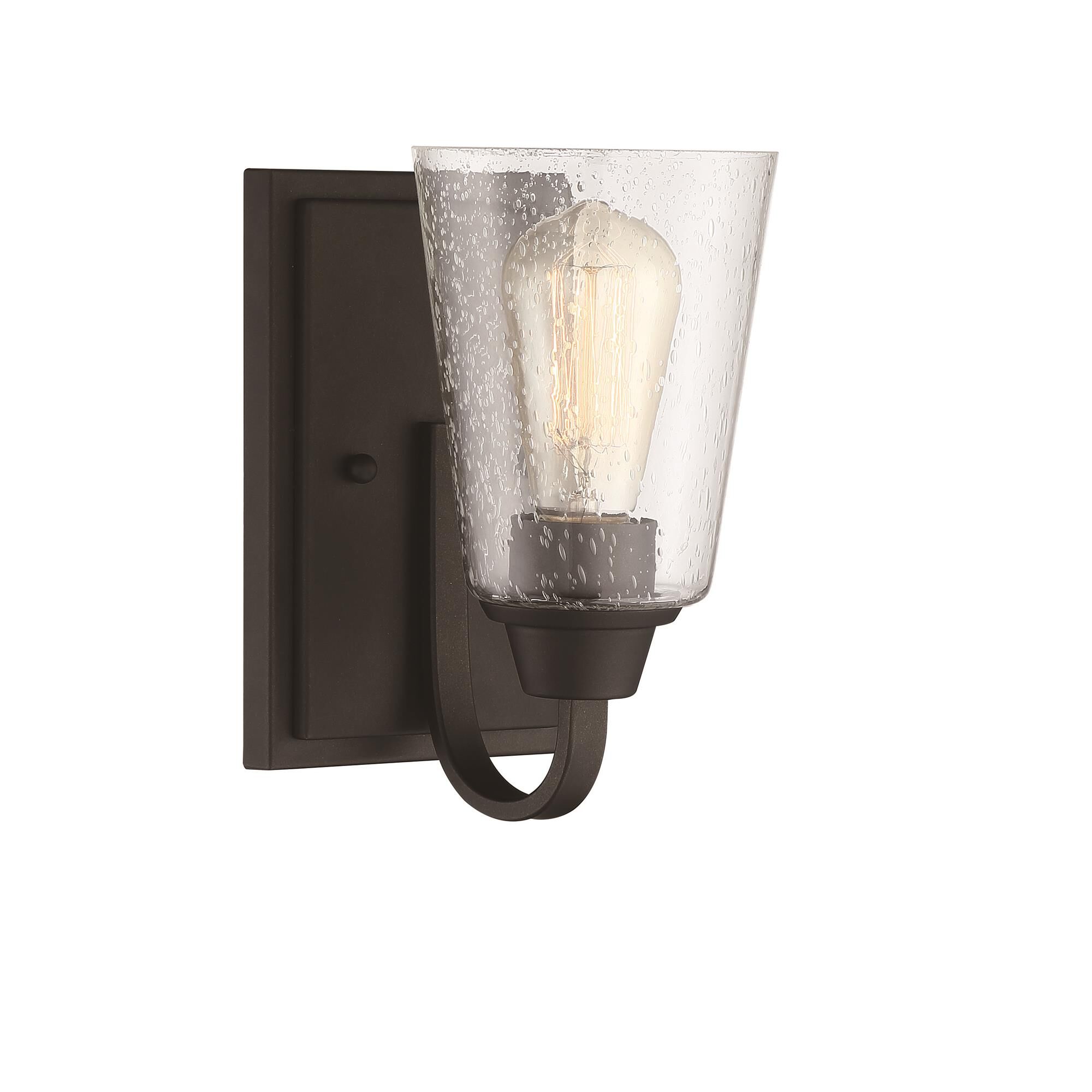 Shown in Espresso finish and Clear Seeded glass and Glass shade