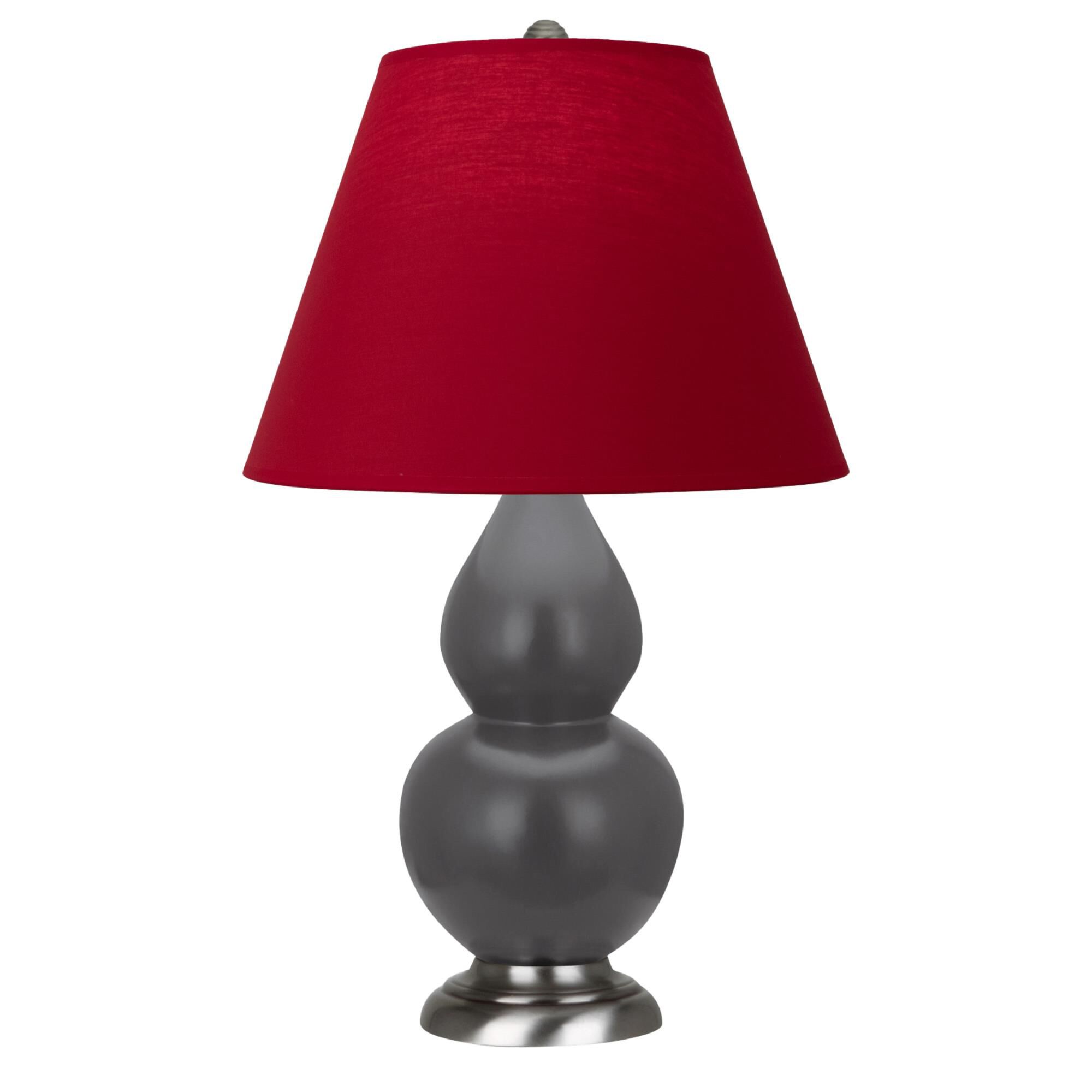 Shown in Matte Ash finish and Rose Red with Ink Black Lining Fabric shade and Antique Silver accent