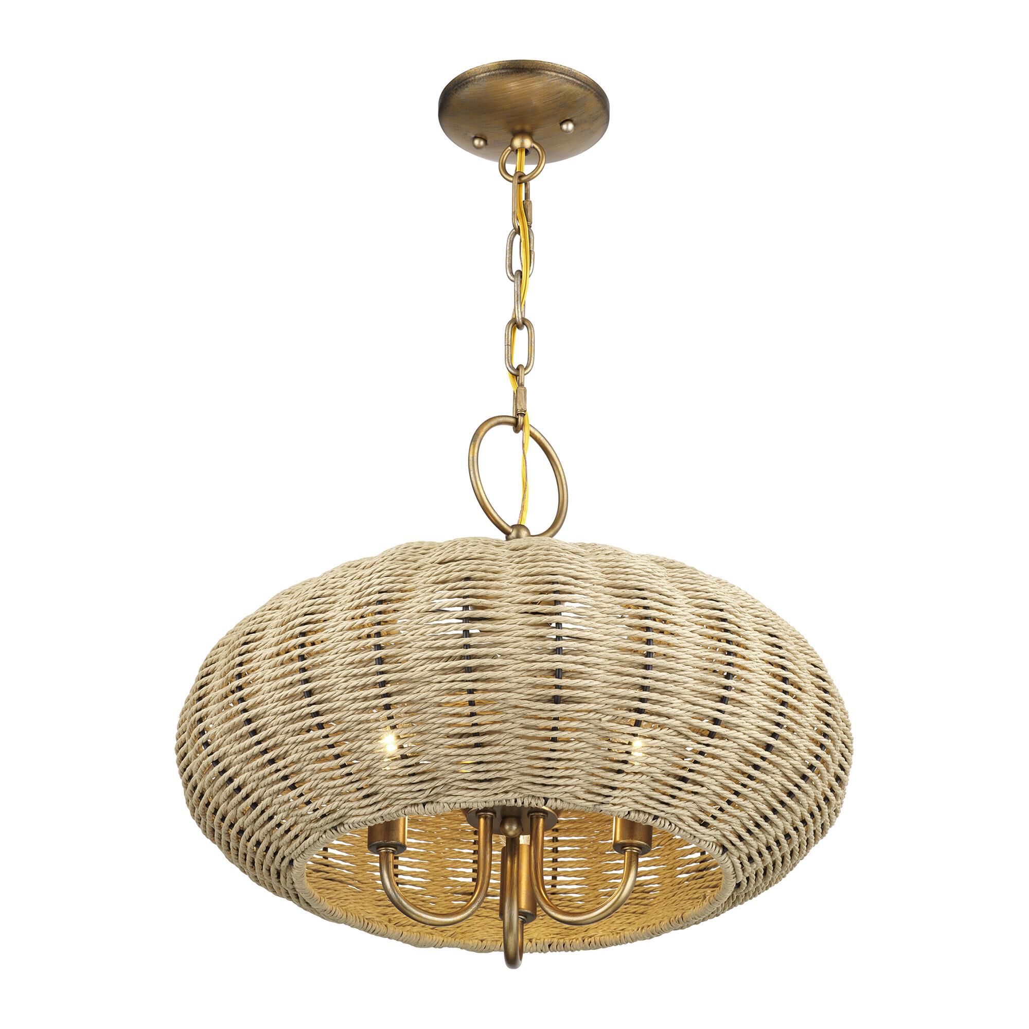 Shown in Antique Gold Leaf finish and Hand-Woven French Beige Paper Rope shade