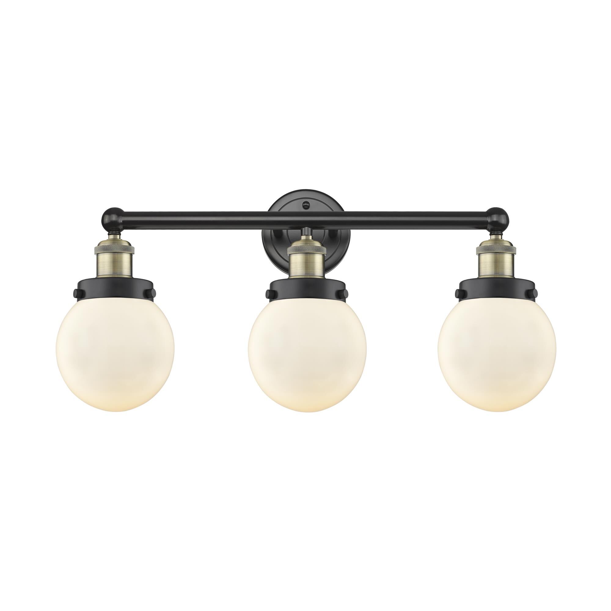 Shown in Black Antique Brass finish and Matte White glass