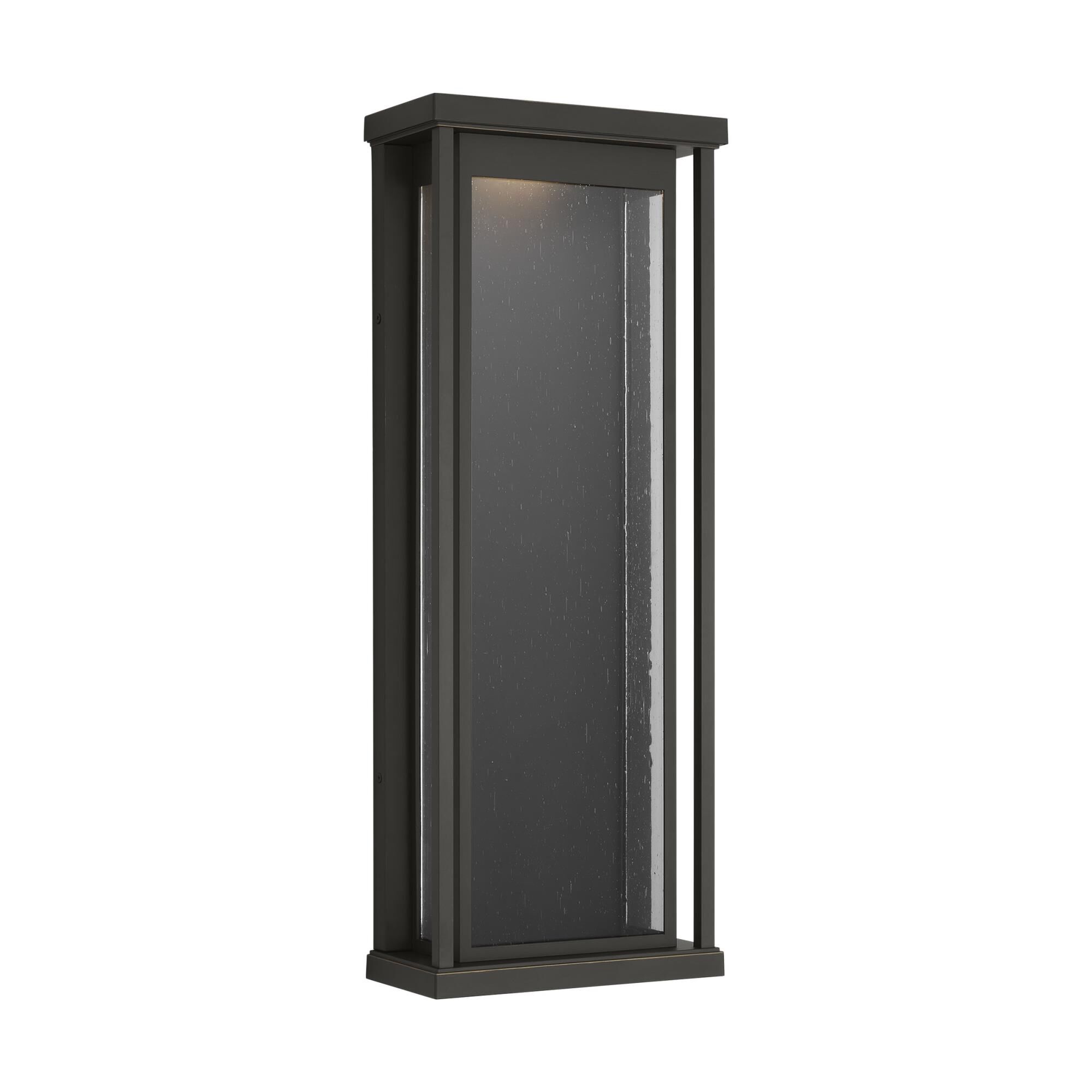 Shown in Antique Bronze finish and Clear Seeded Glass Panels shade