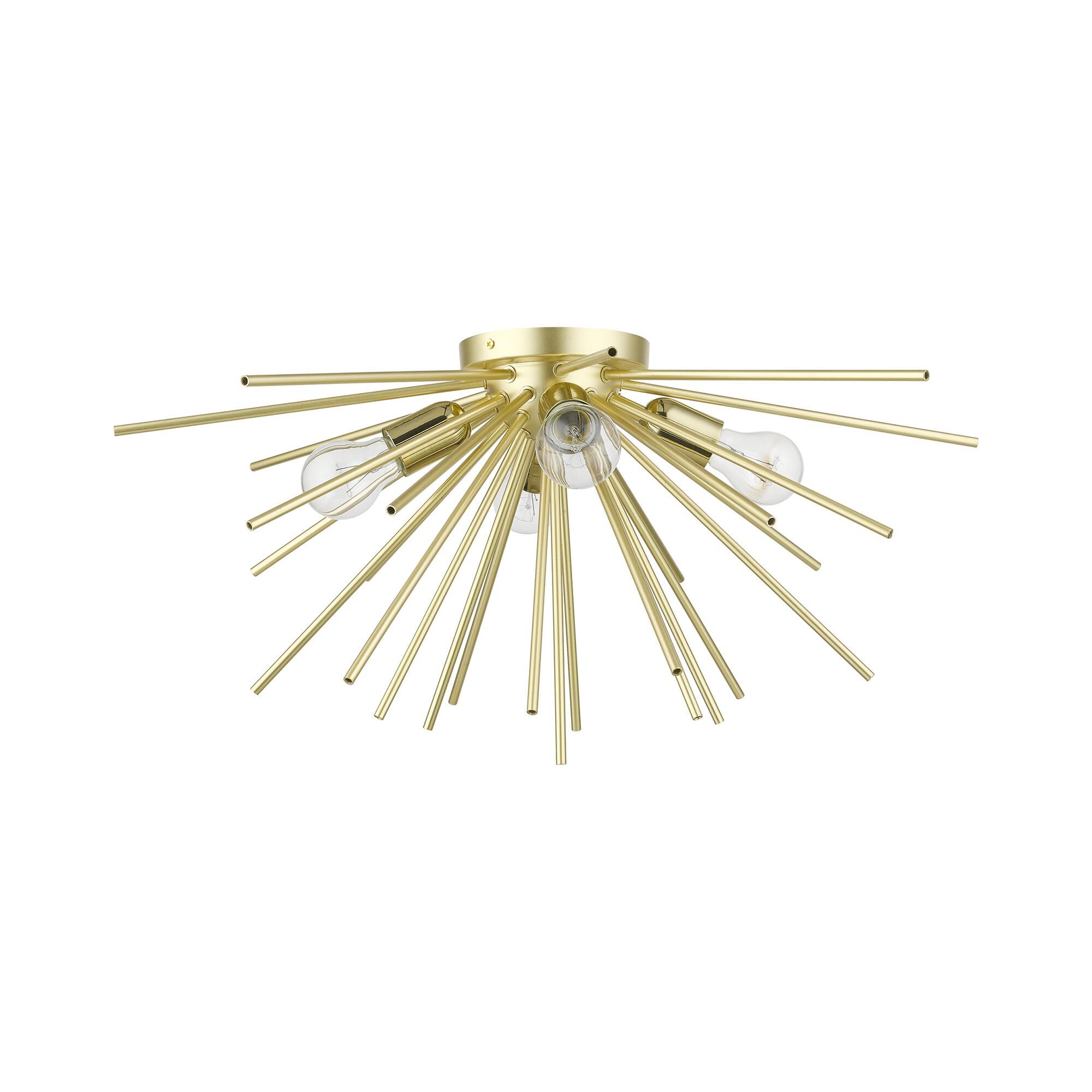 Shown in Soft Gold with Polished Brass Accents finish and Iron Pipe Rods shade