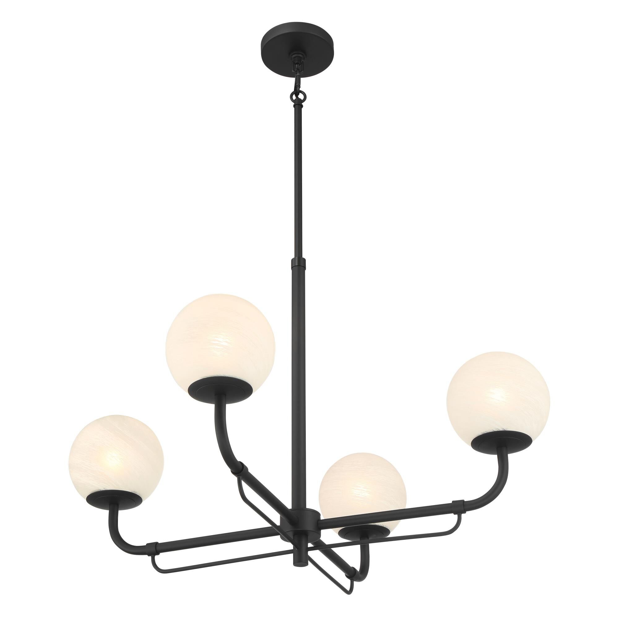 Shown in Dark Matte Black finish and White glass and Etched Alabaster Glass shade