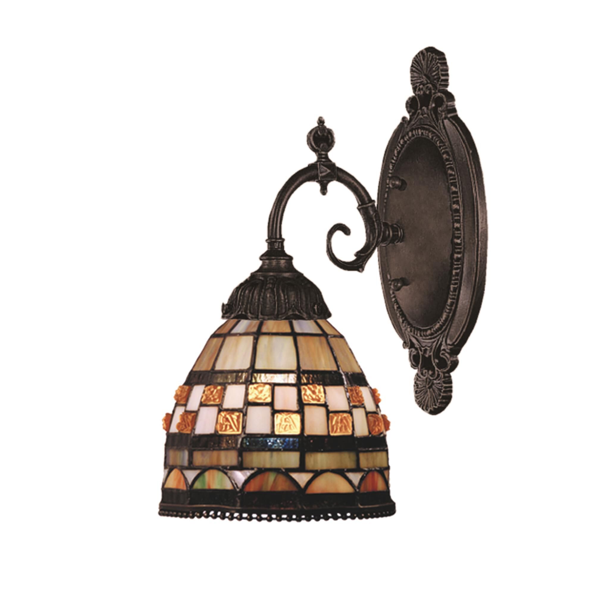 Shown in Tiffany Bronze finish and Tiffany Style glass 
