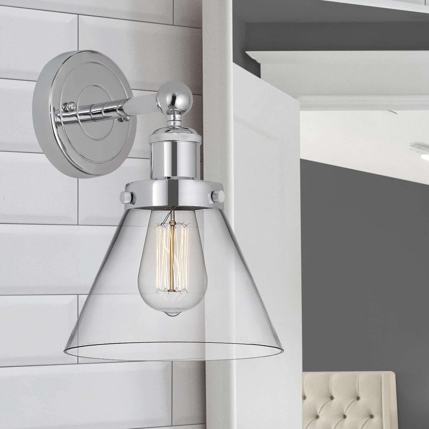 Shown in Polished Chrome  finish and Clear glass