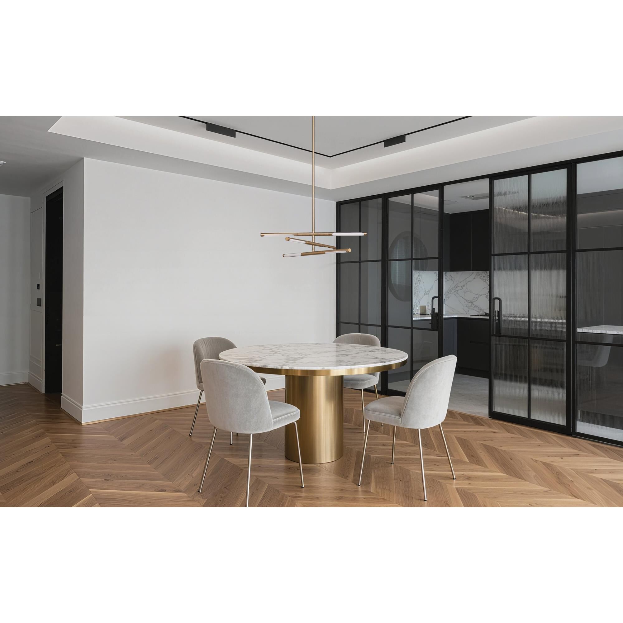 Shown in Champagne Gold finish and White glass