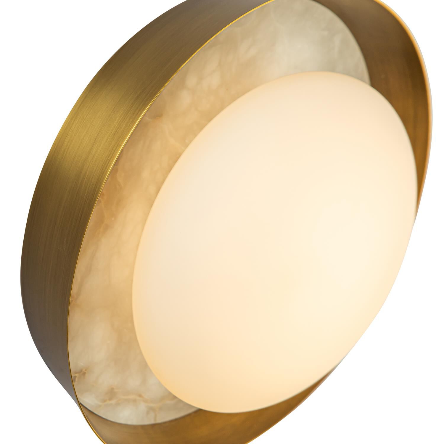 Shown in Vintage Brass finish and Opal glass and Steel  With Alabaster Detail shade