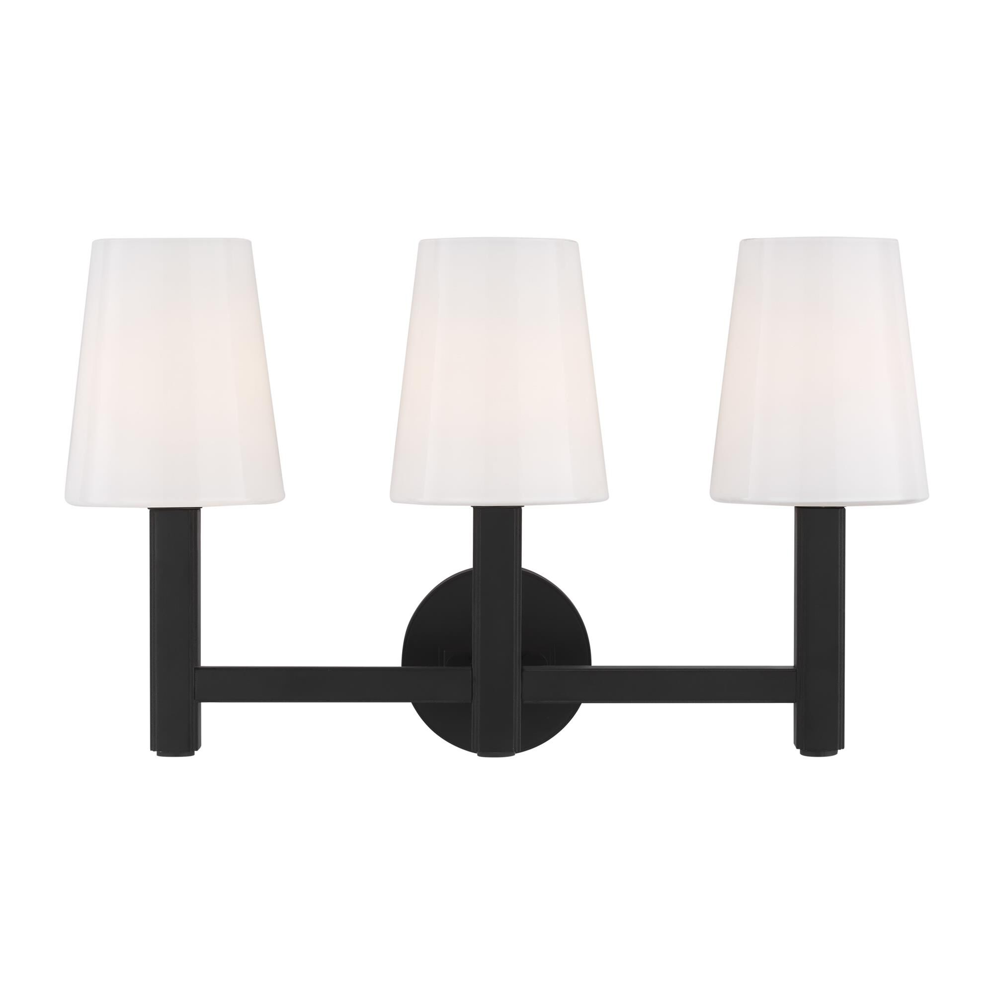 Shown in Aged Iron finish and Milk White glass