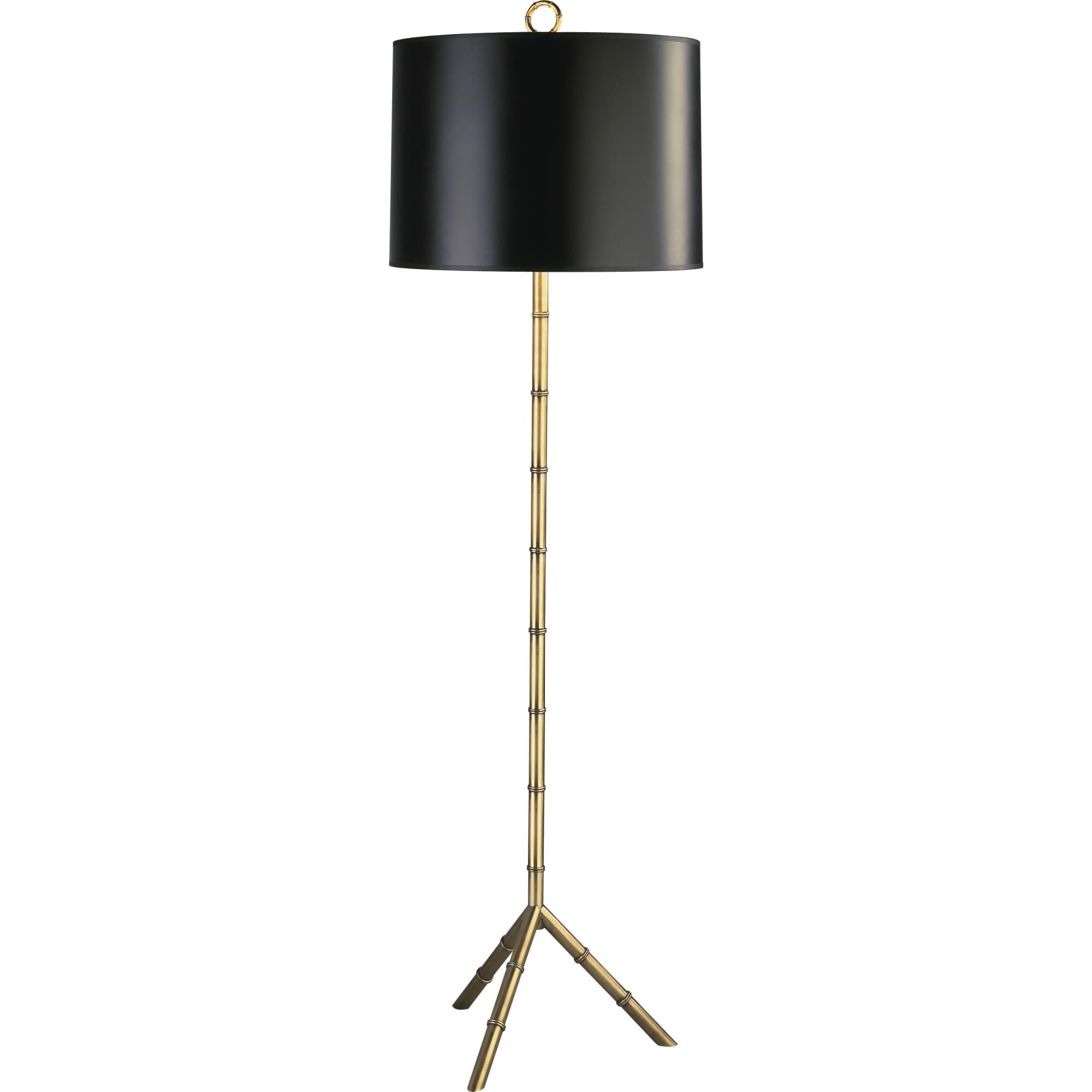 Shown in Modern Brass  finish and Black Opaque Parchment With Gold Tortoise Lining shade
