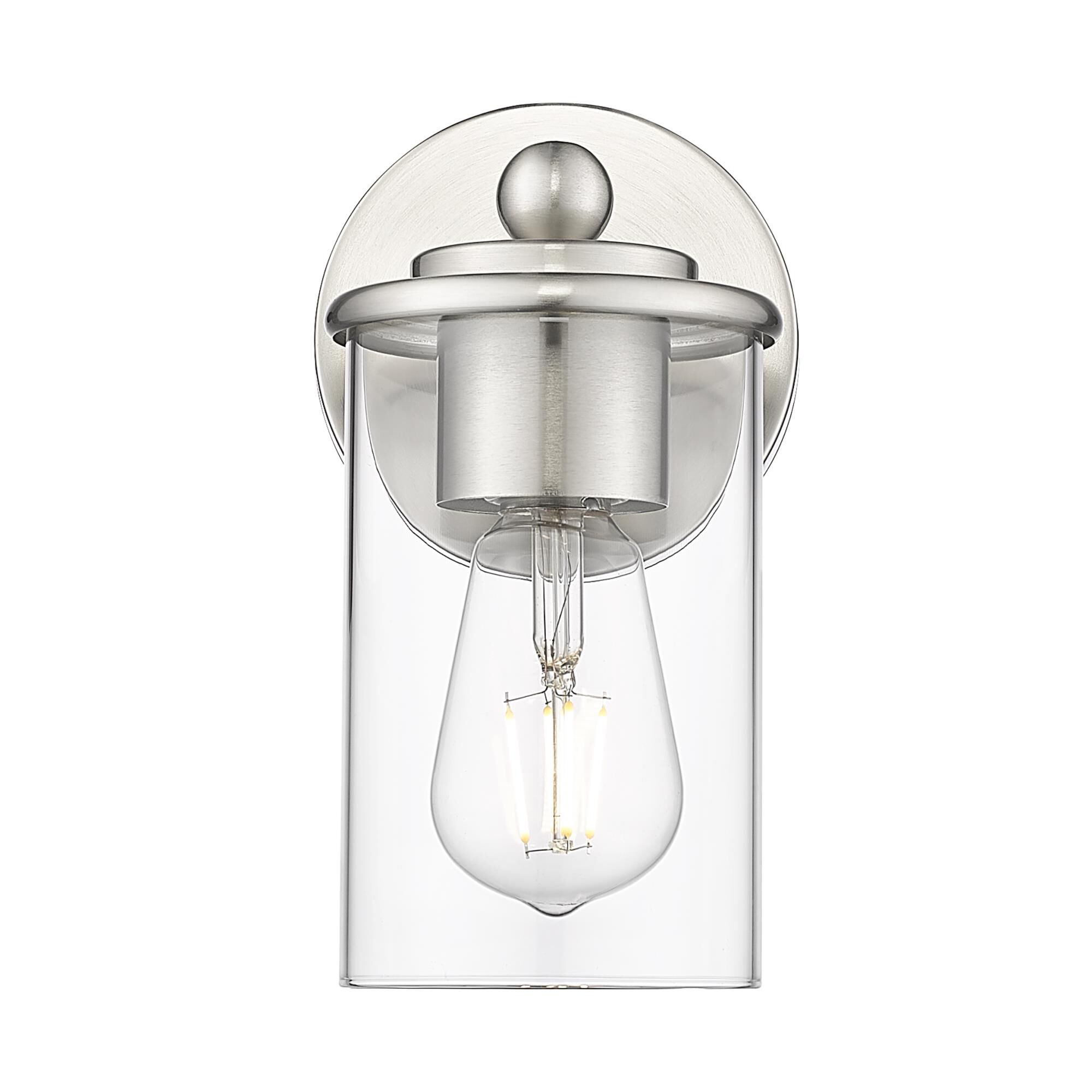 Shown in Brushed Nickel finish and Clear glass and Clear shade