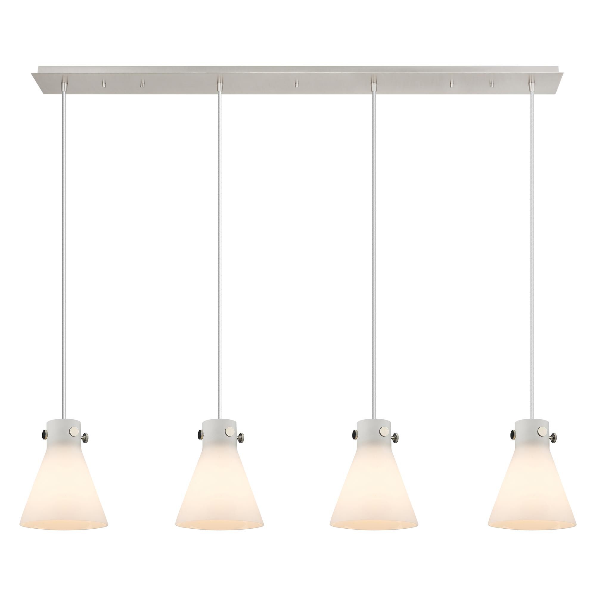 Shown in Polished Nickel finish and White glass and White Glass shade