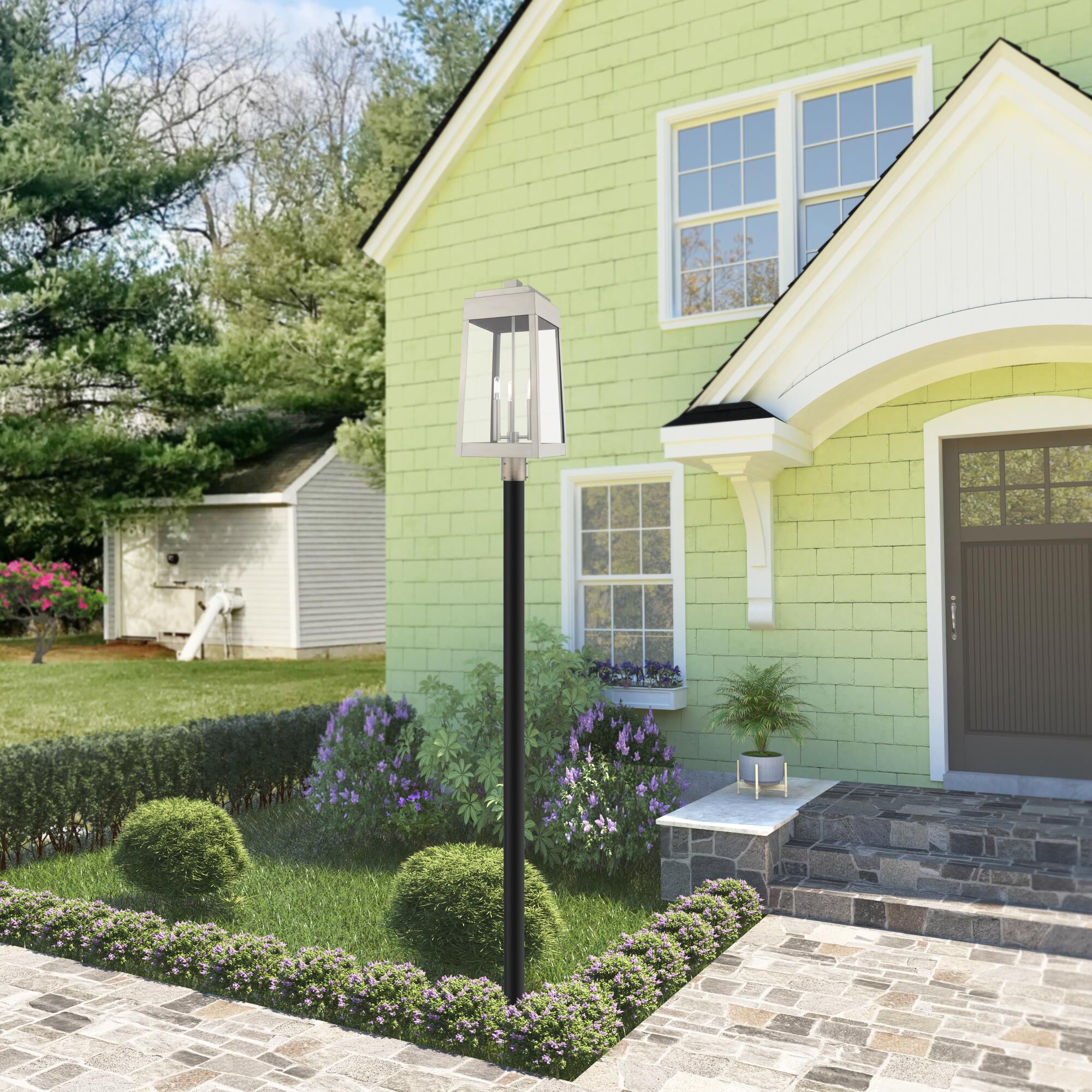 Shown in Brushed Nickel finish and Clear glass