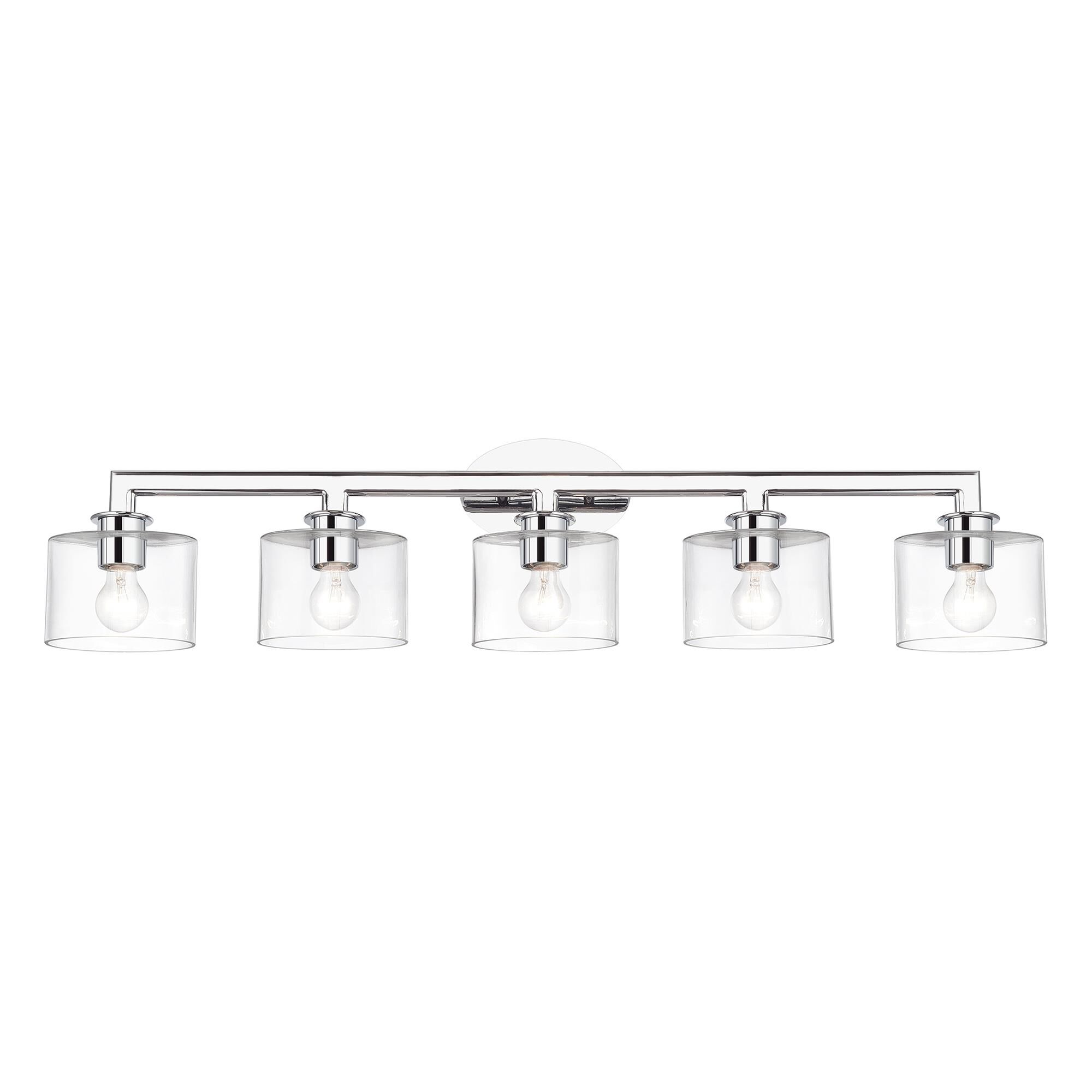 Shown in Polished Chrome finish and Mouth Blown Clear glass
