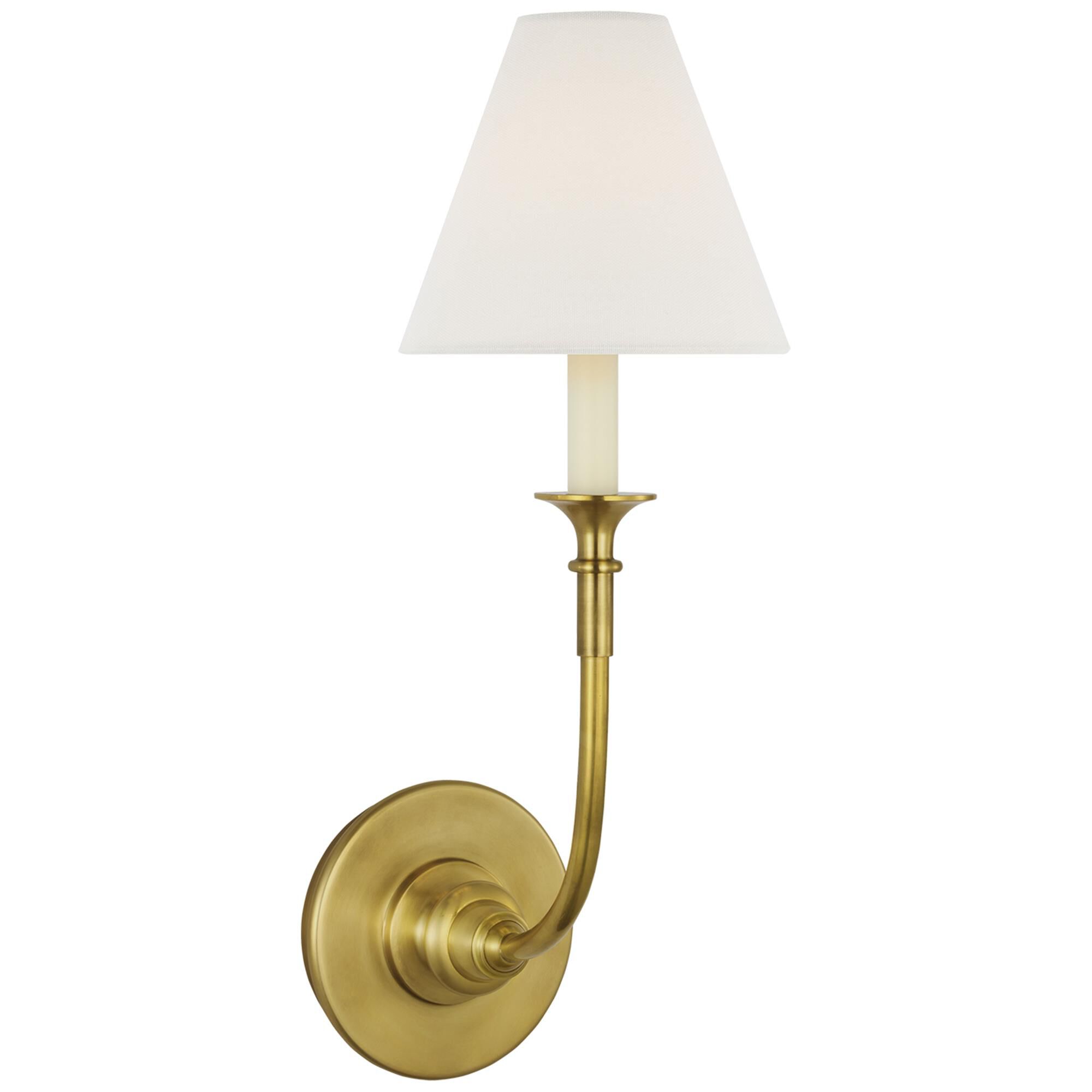 Shown in Hand-Rubbed Antique Brass finish and Linen shade