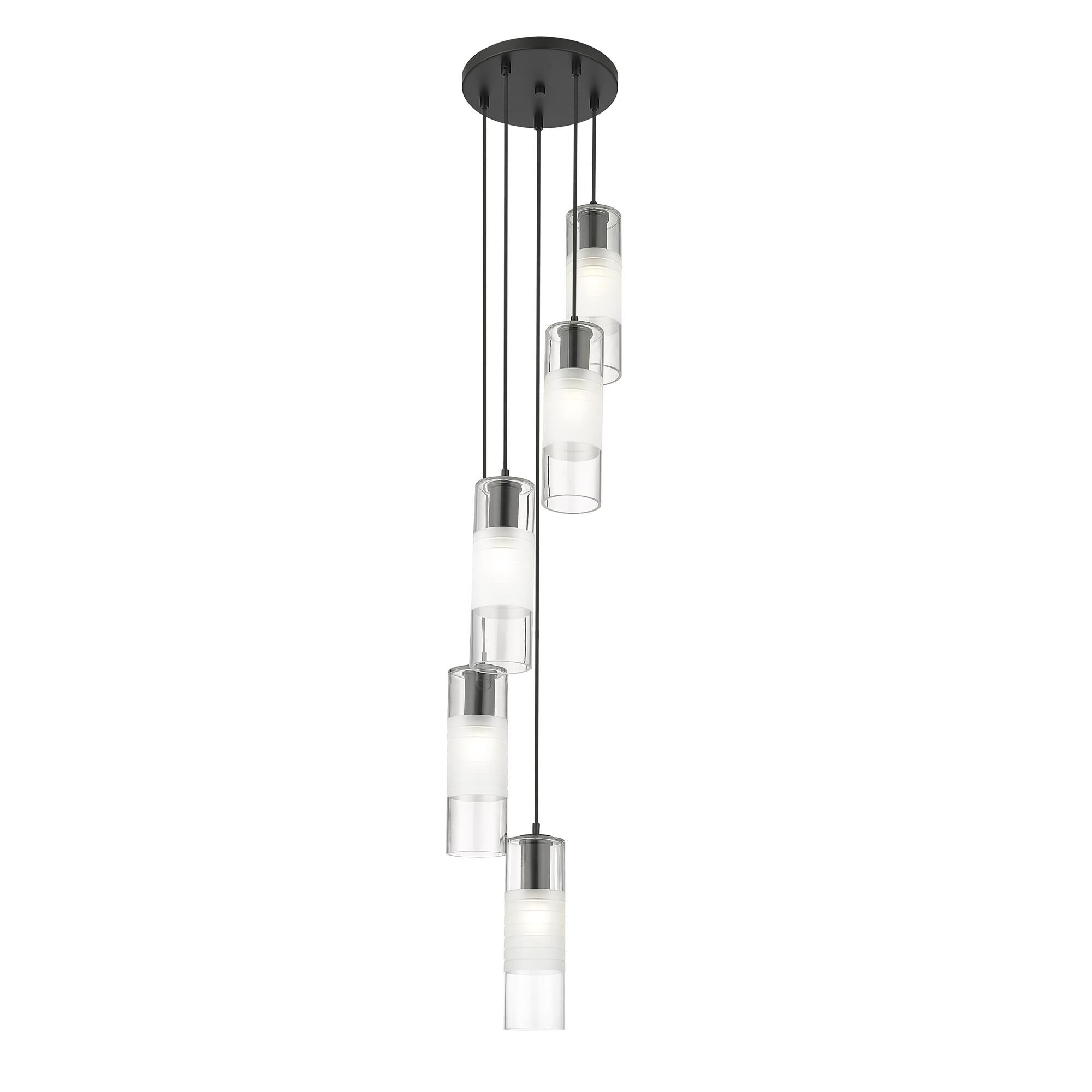 Shown in Matte Black finish and Clear+frosted glass and Clear+frosted shade