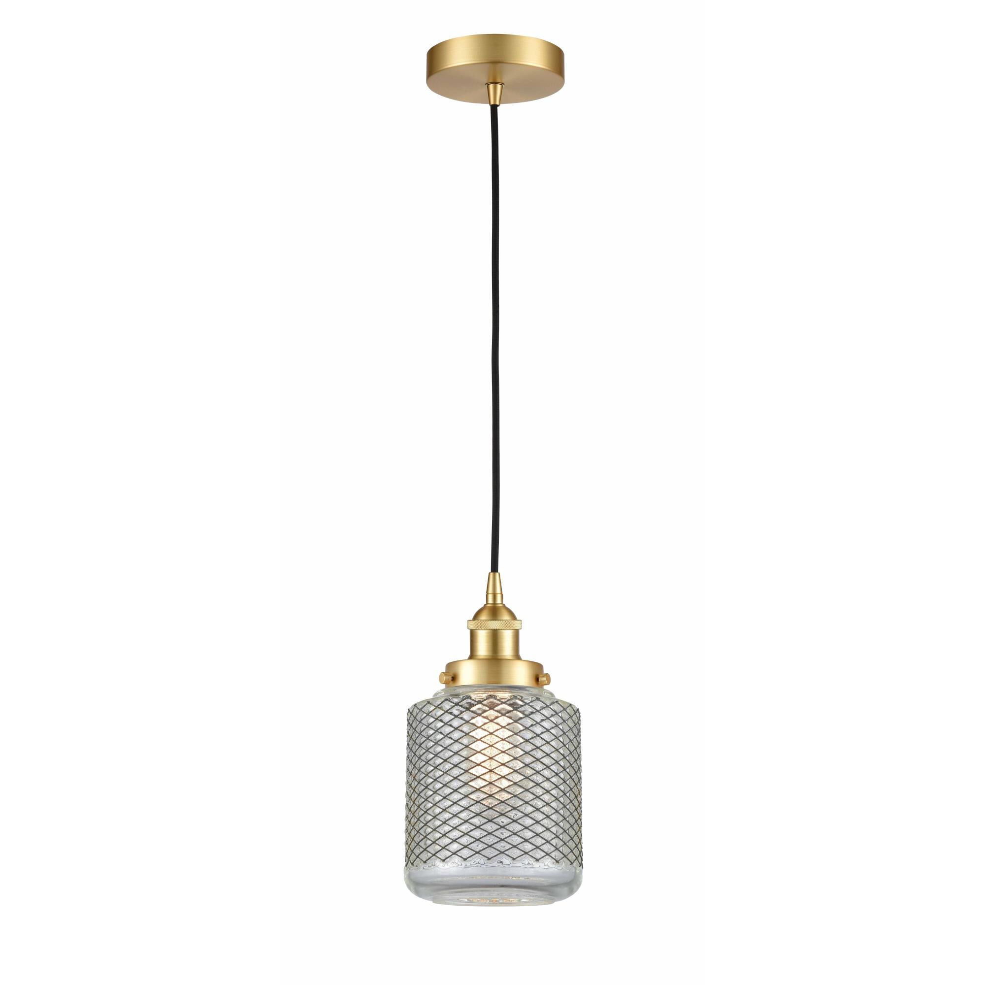 Shown in Satin Gold finish and Vintage Wire Mesh Stanton glass
