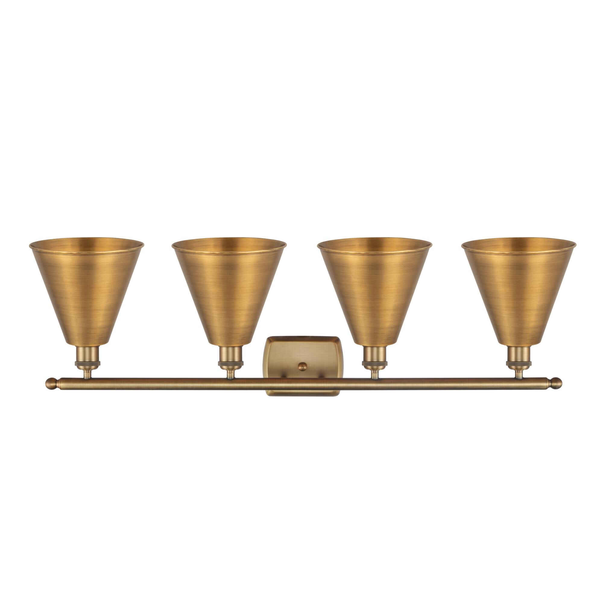 Shown in Brushed Brass finish and Brushed Brass Ballston Cone shade
