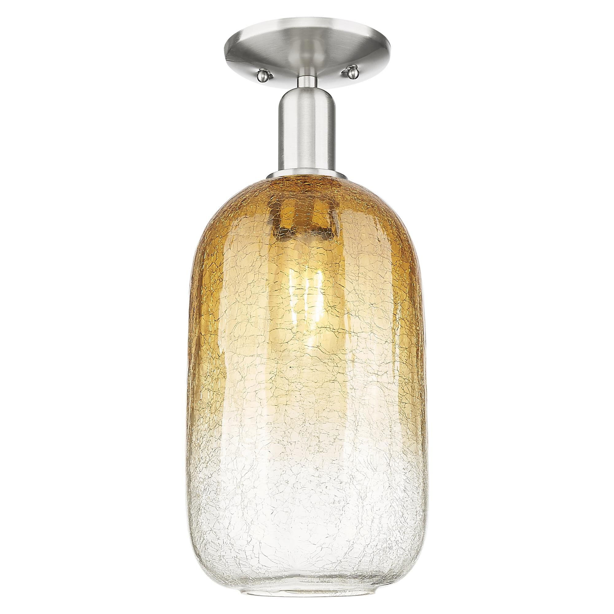 Shown in Brushed Satin Nickel finish and Amber glass