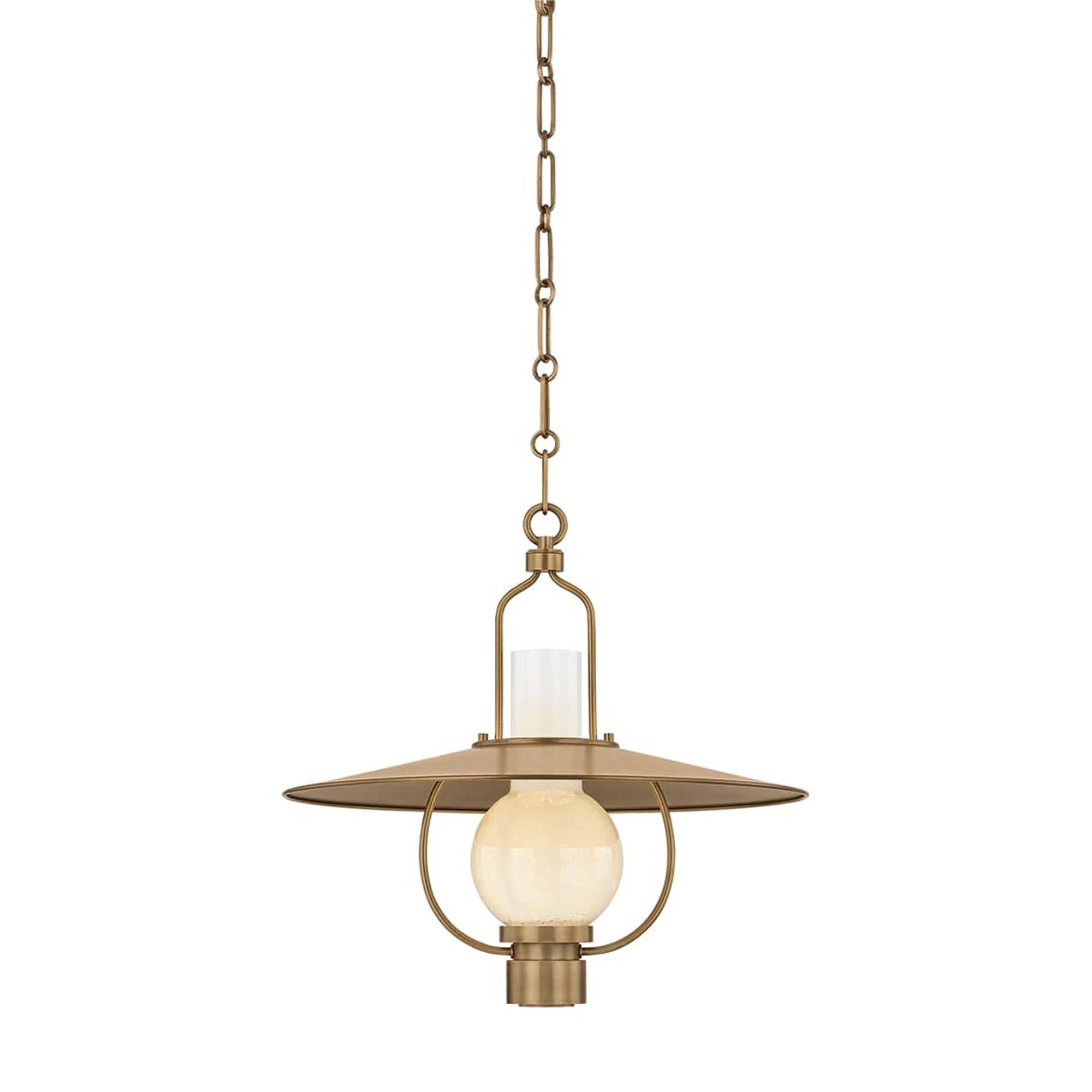 Shown in Patina Brass finish and Opal Seedy shade