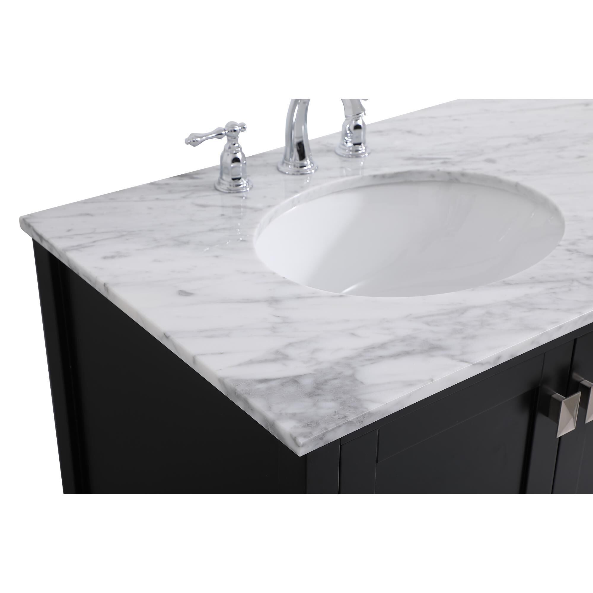 Shown in Black And Brushed Nickel With Carrara White Marble finish
