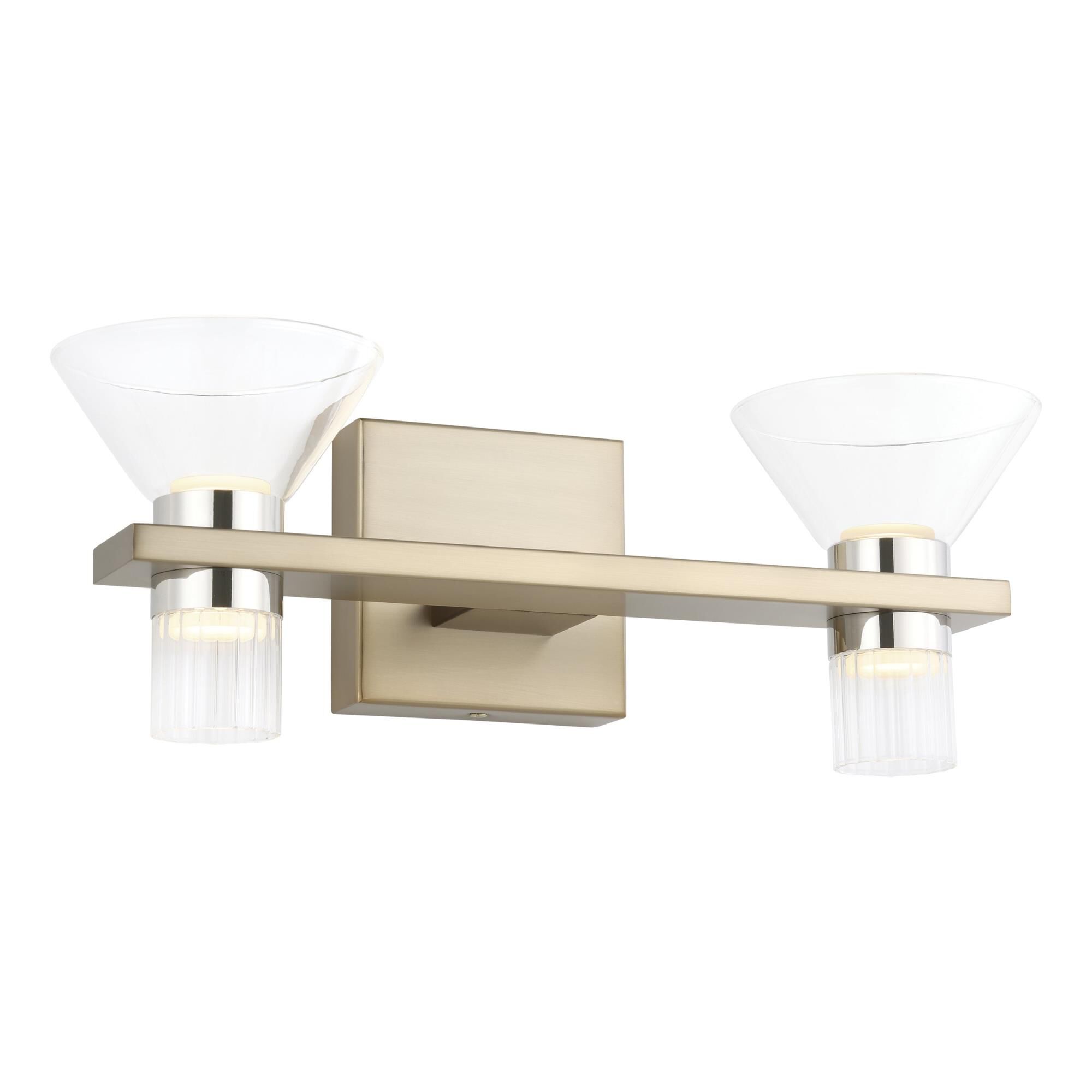 Shown in Champagne Gold finish and Clear, Clear Ribbed glass