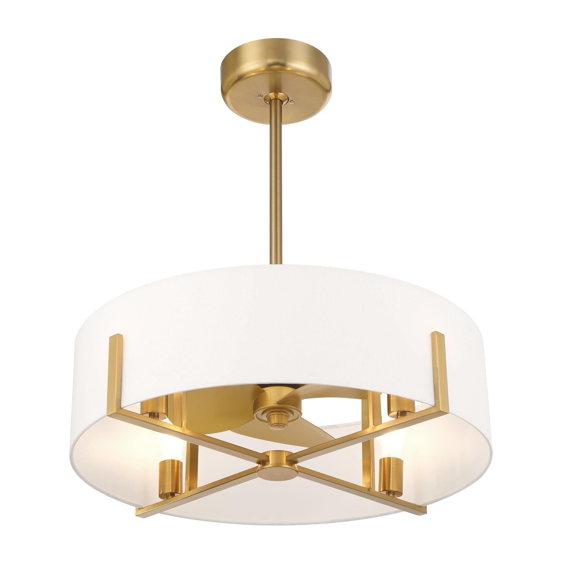 Shown in Warm Brass finish and White Fabric shade