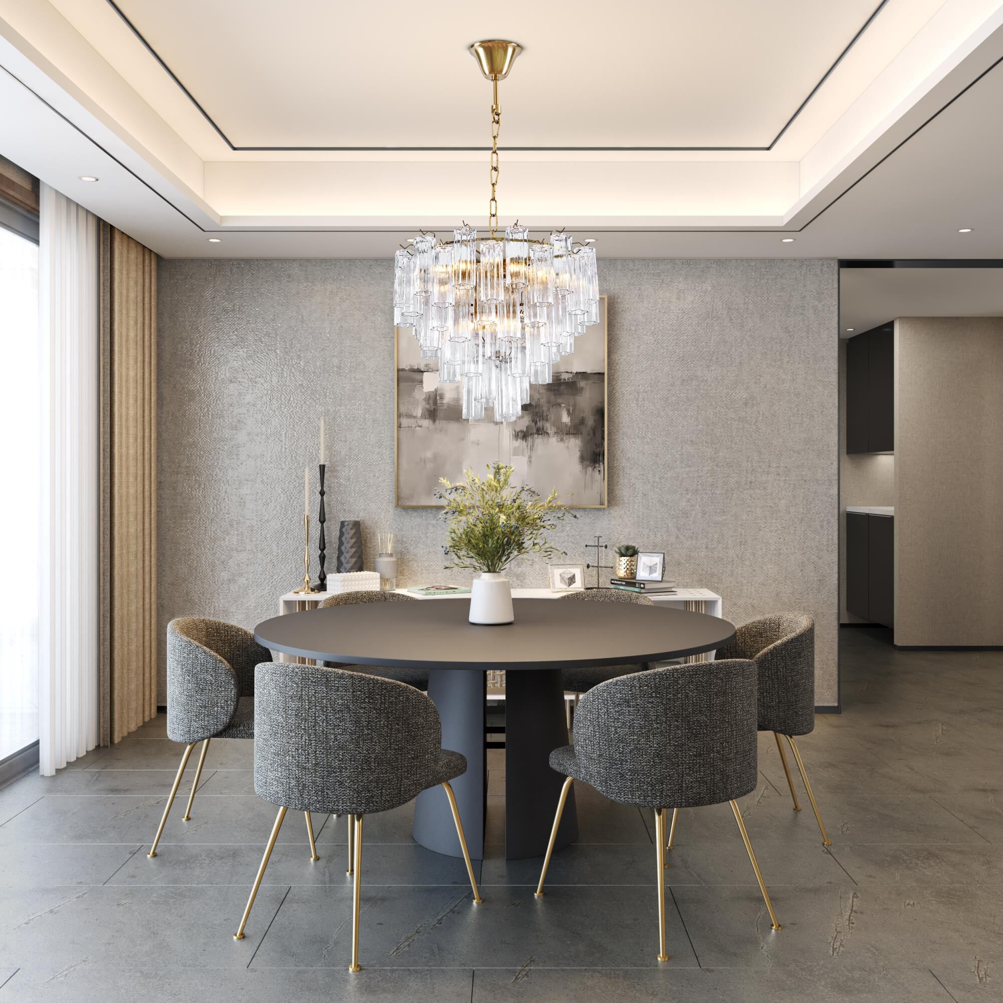 Shown in Brass finish and Tronchi Style glass