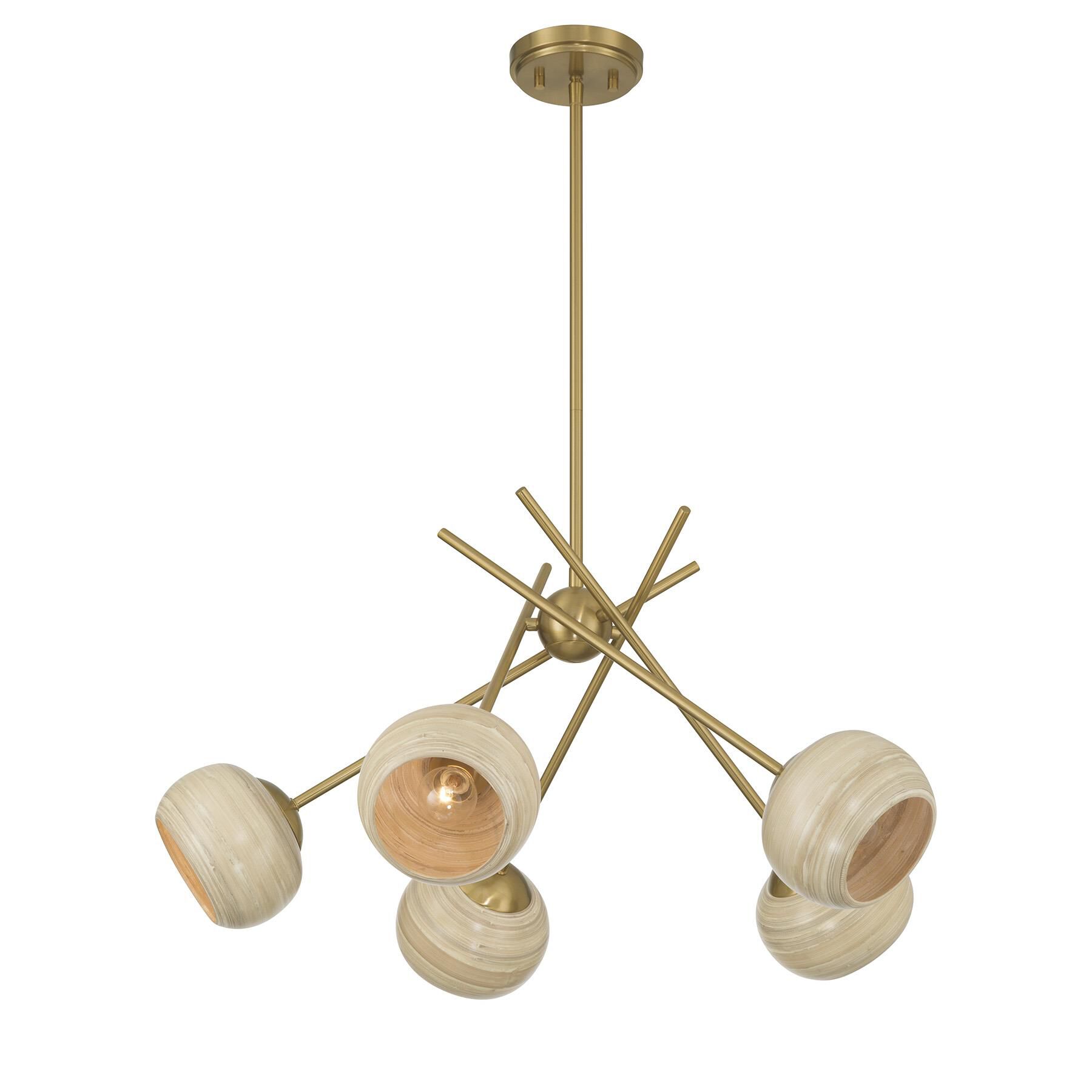 Shown in Warm Brass finish and Spun Bamboo shade