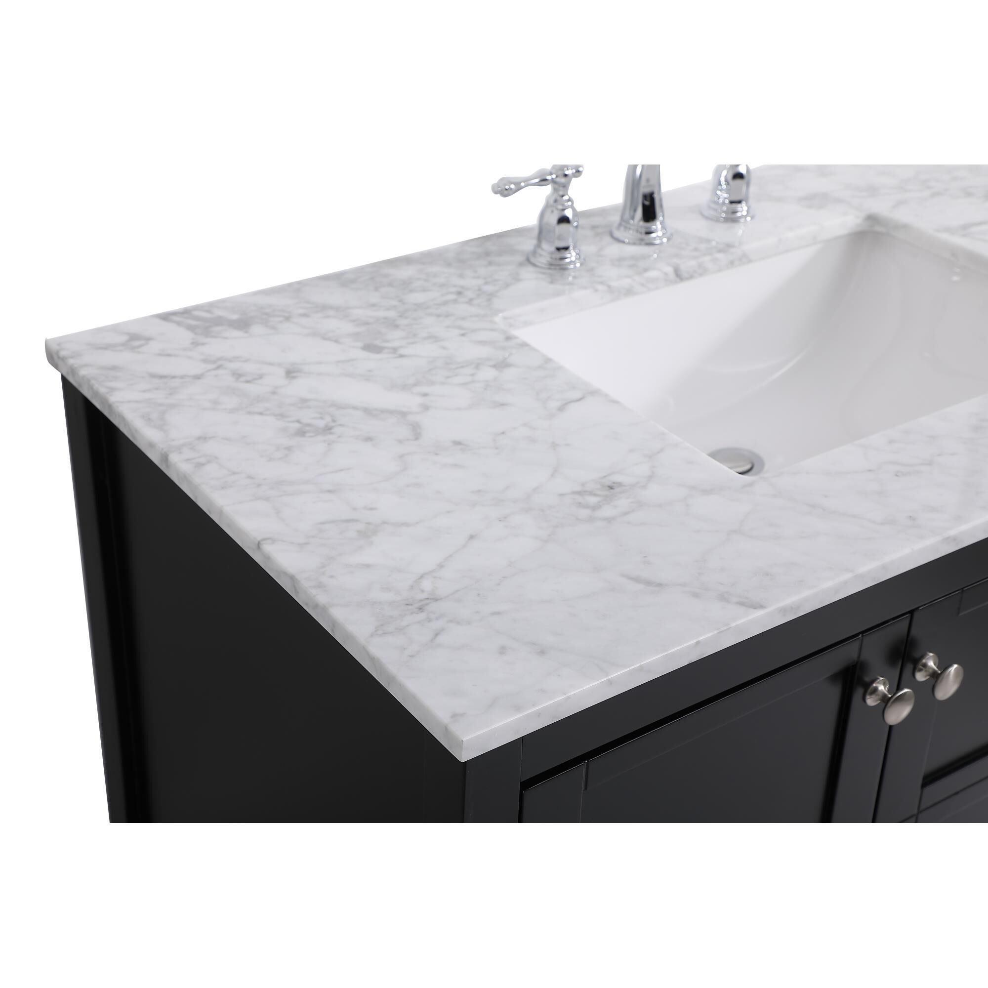 Shown in Black And Brushed Nickel With Carrara White Marble finish