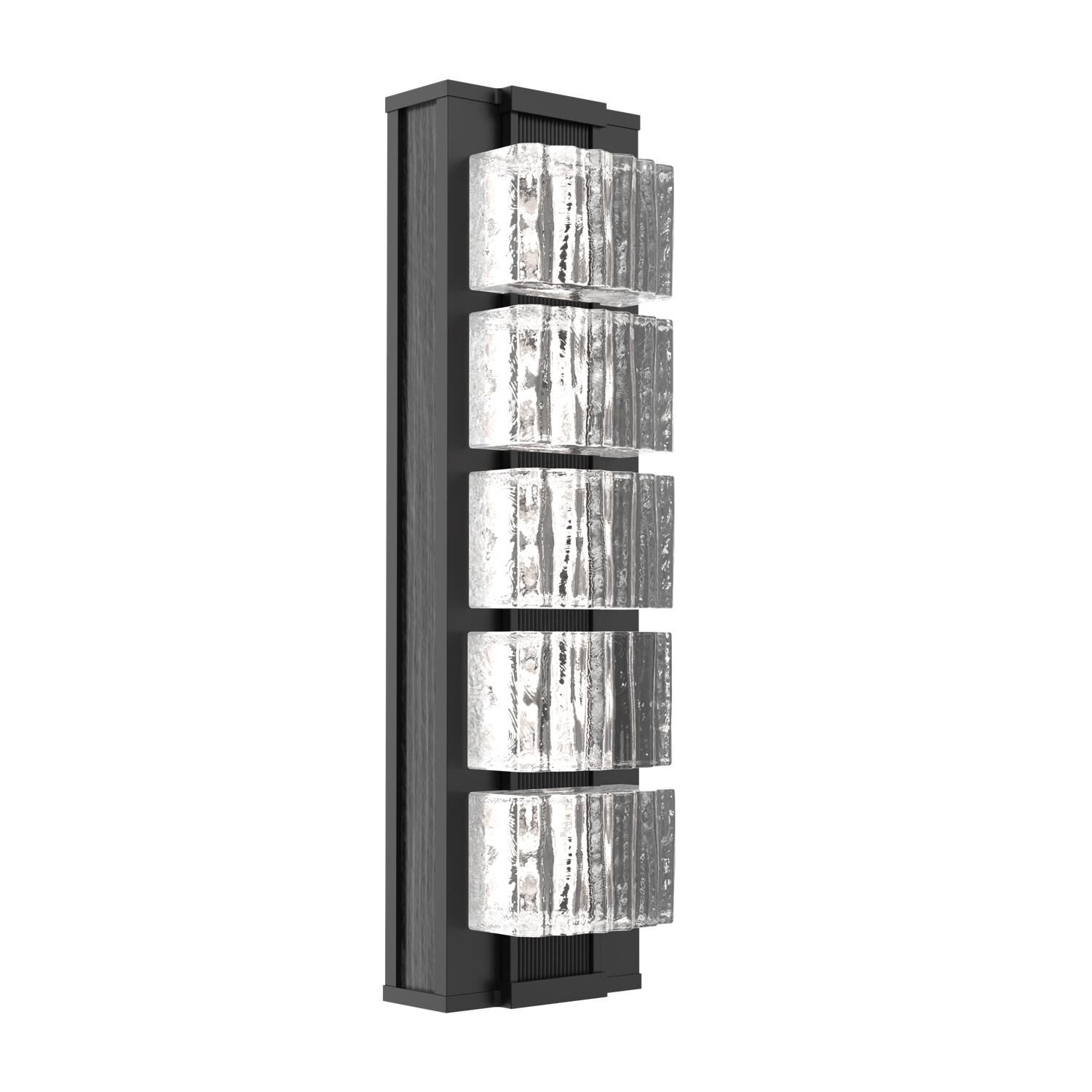 Shown in Matte Black finish and Clear Ribbed glass and Dark Oak accent