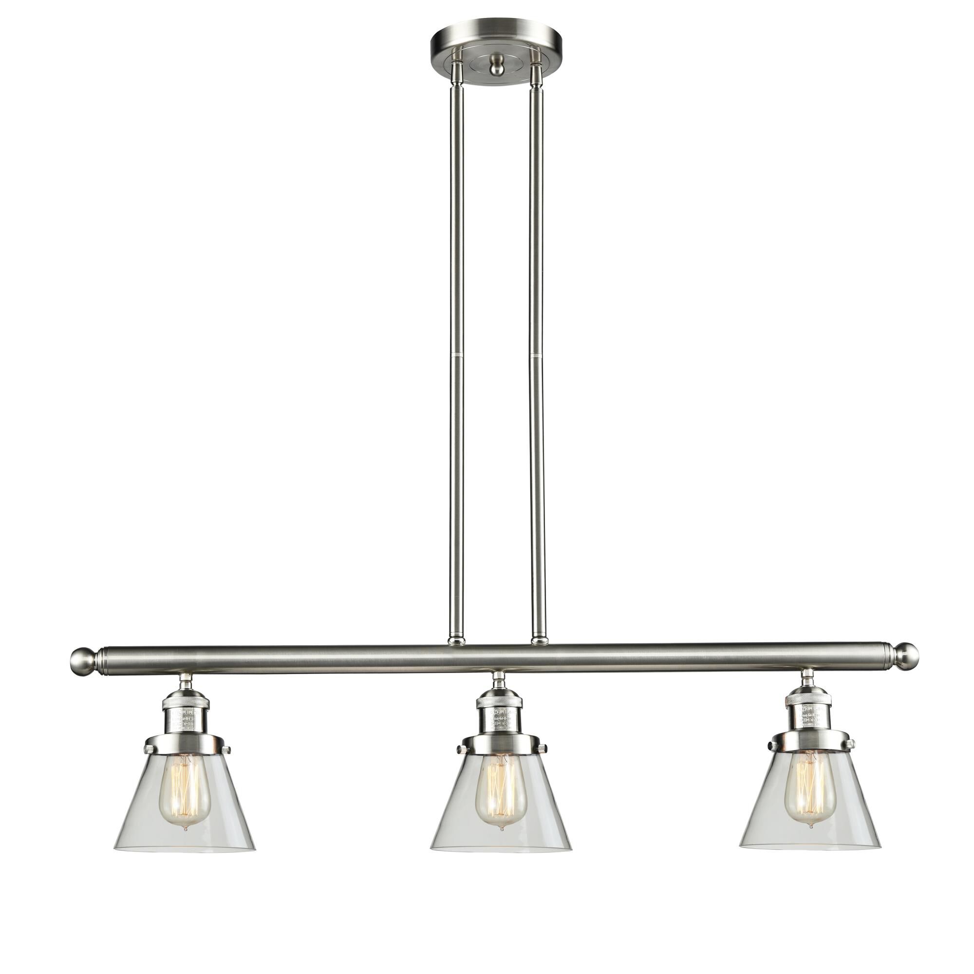 Shown in Brushed Satin Nickel finish and Clear glass